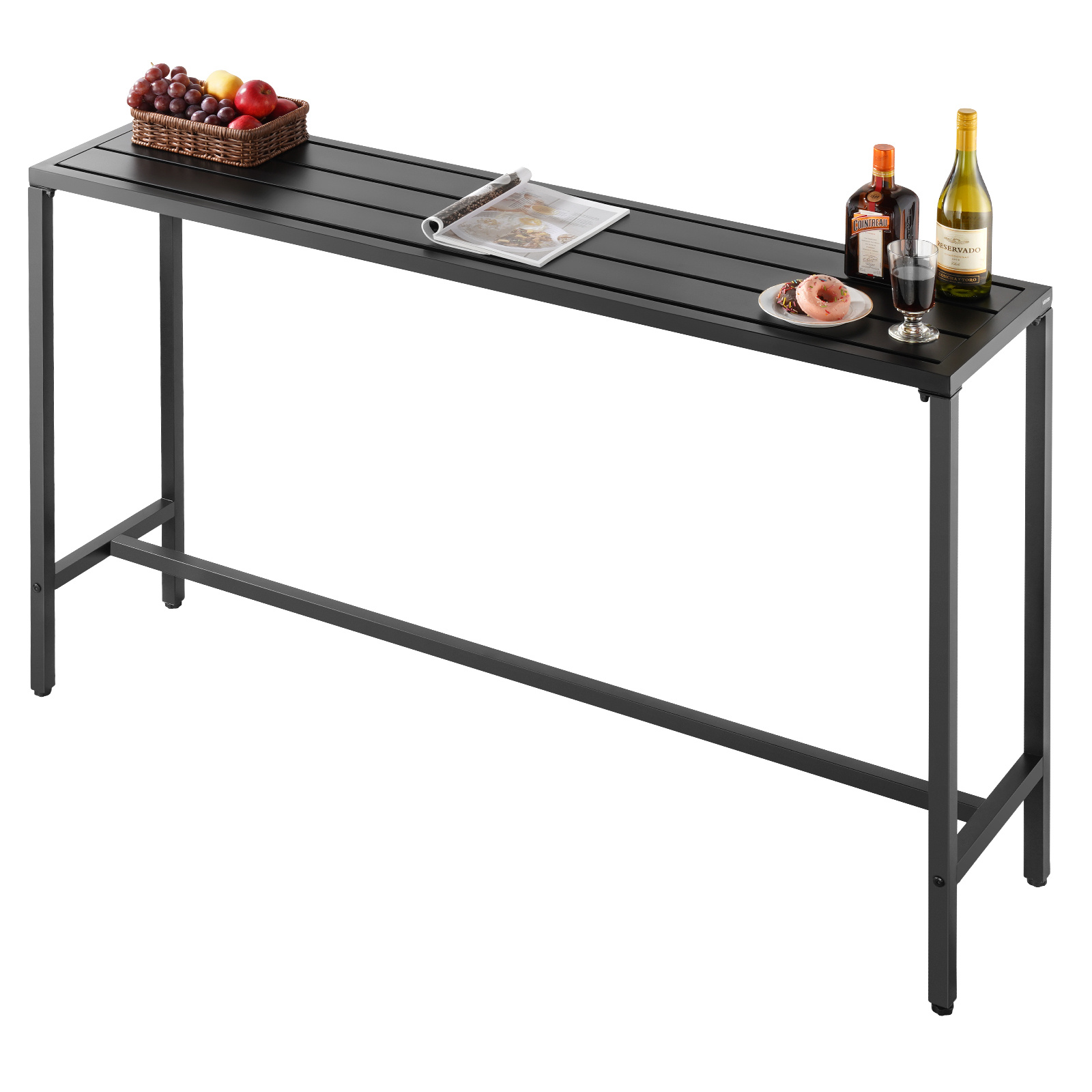 Image of Vevor Outdoor Bar Table, 160 X Cm Patio Bar Table, Sturdy Metal Frame, Rectangle Counter Height Dining Tables, Outdoor Furniture For Balcony, Yard, Hot Tub, Poolside, Indoor