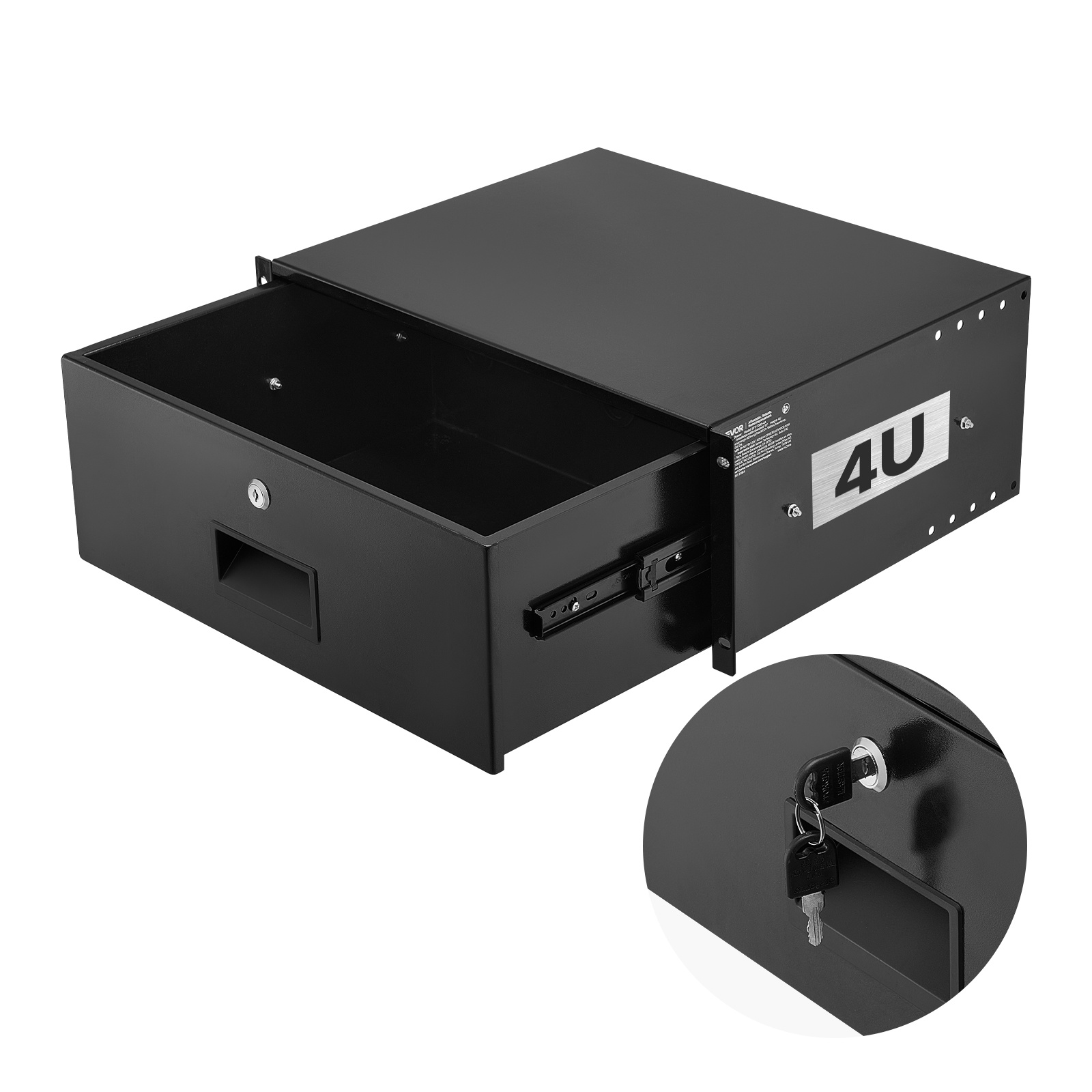 Image of Vevor 4u Rack Mount Drawer, 22.68 Kg -bearing, Lockable Server Cabinet Case, Sliding Drawer With Lock And Cable Management Holes, For Network Equipment Server Av Rack Or Cabinet Enclosure