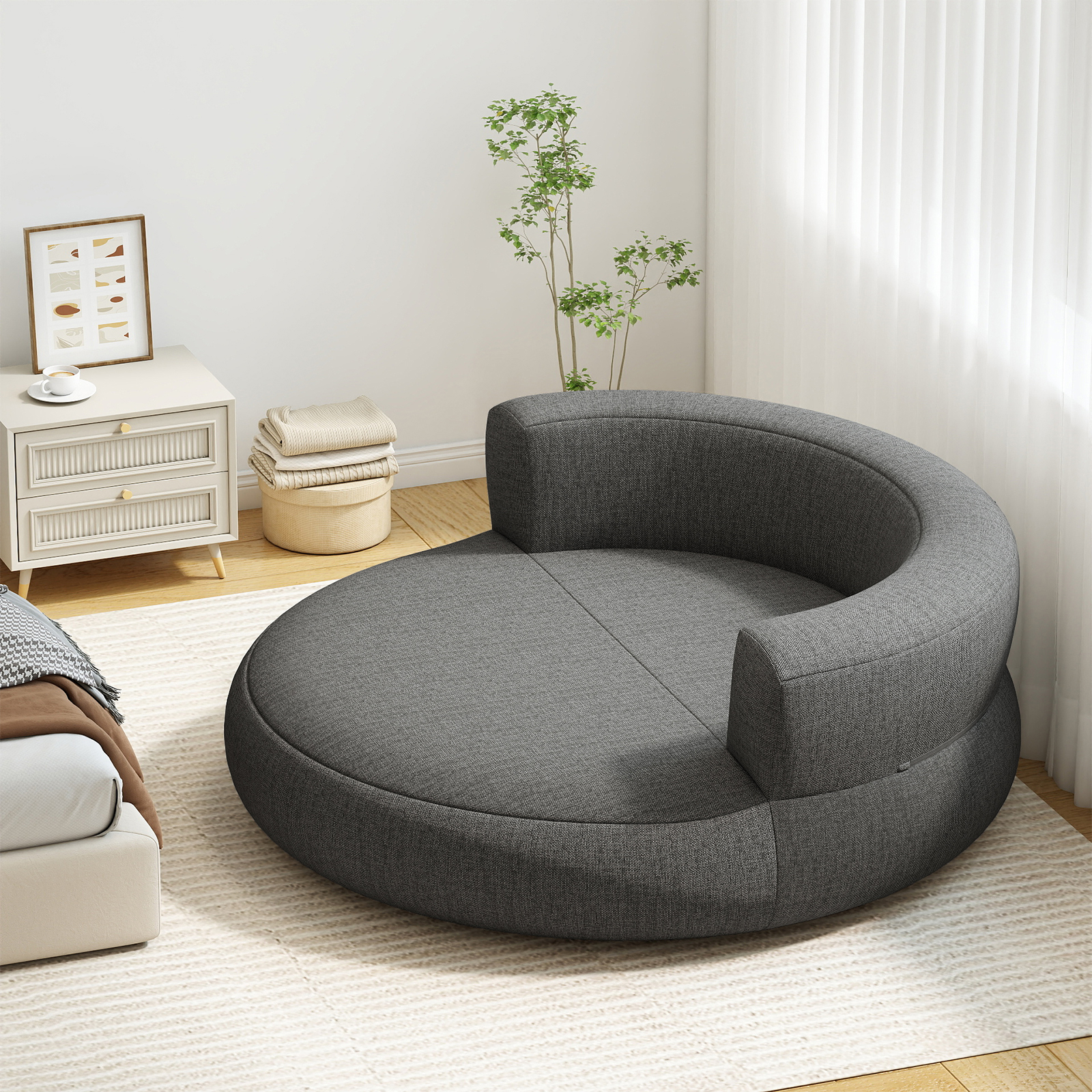 Image of Inflatable Couch, Inflatable Lounger Air Sofa With Detachable Cover, Spacious Lying Area & Wide Armrests, Blow Up Lounge Chair For Living Room, Study, Bedroom, Office, Grey