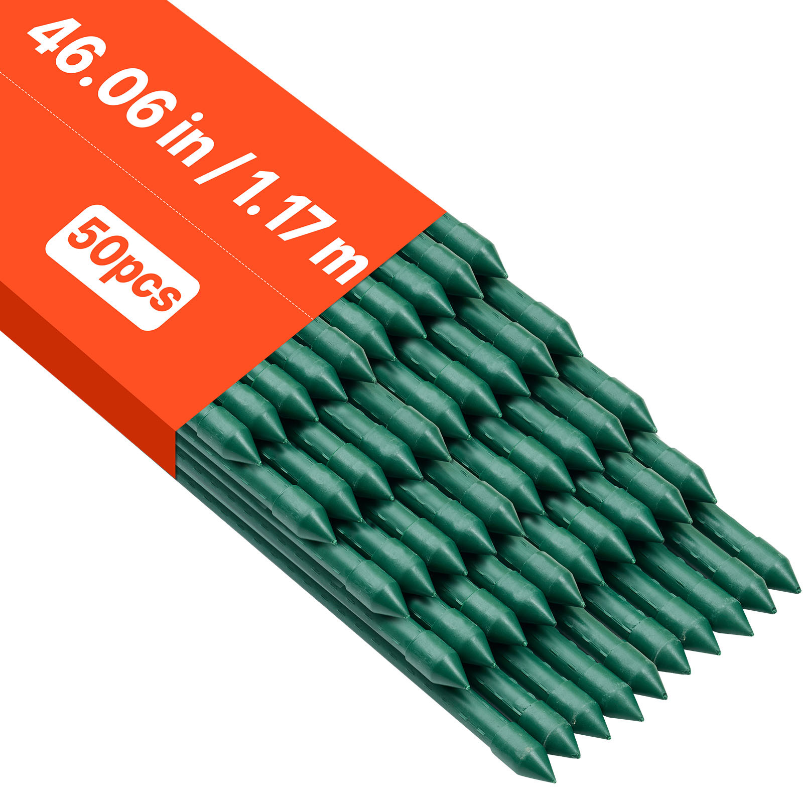 Vevor Garden Stakes, 50 Pack, 1170 Mm, Plastic Coated Metal Tomato Stakes, Garden Sticks For Plants Support, With Pointed End And Non-slip For Growing Climbing Plants, Outdoor Vegetables