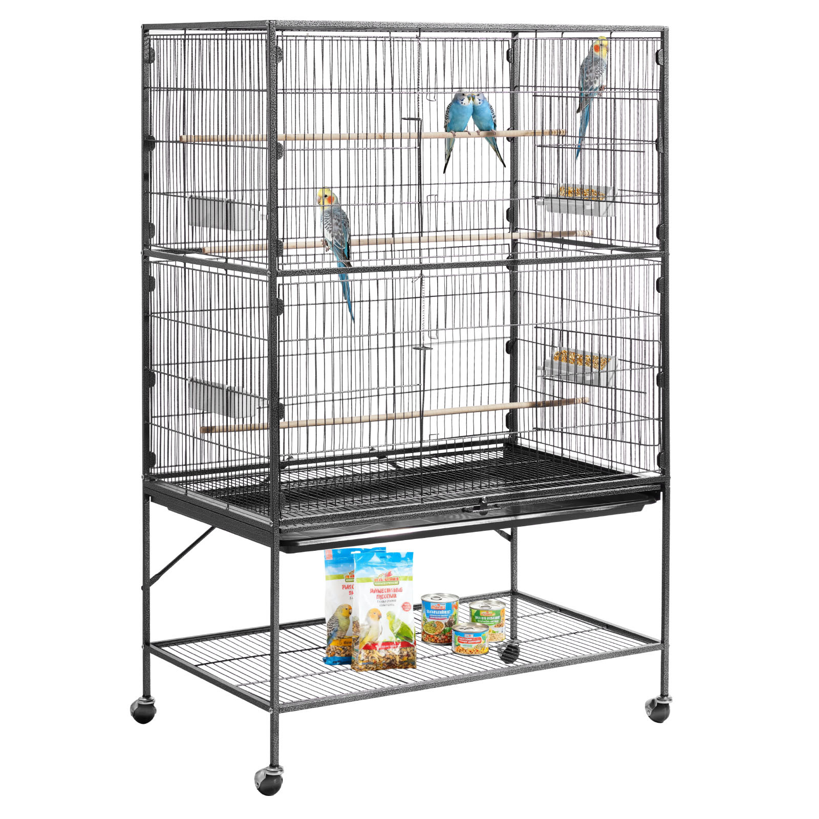 Image of Vevor Bird Cage, 930 X 580 X 1510 Mm, Flat Top, Wrought Flight Cage With Perches, Slide-out Tray And Plastic Feeders, For Blue Tit, Cockatiel, Canary, Monk Parakeet, Parrot