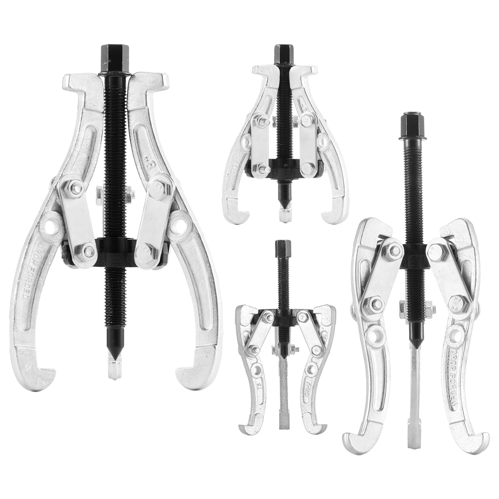 Image of Vevor Gear Puller Set, 3 In/4 In/6 In/8 In 3 Jaw Bearing Puller With Reversible Jaws, 2 Jaw/3 Jaw Pulley Puller Tool, 4 Pcs Heavy Duty Bearing Puller Tool Kit For Pulley Gear Bearing Flywheel Removal