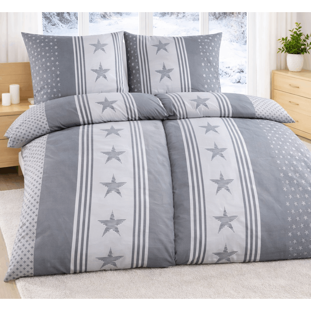 E-shop 2 - 4-teiliges Feinbiber Bettwäsche-Set aus Biber Baumwolle – extra , warm & kuschelig, 2× Bettbezug 135×200 cm + 2× Kissenbezug 80×80 oder