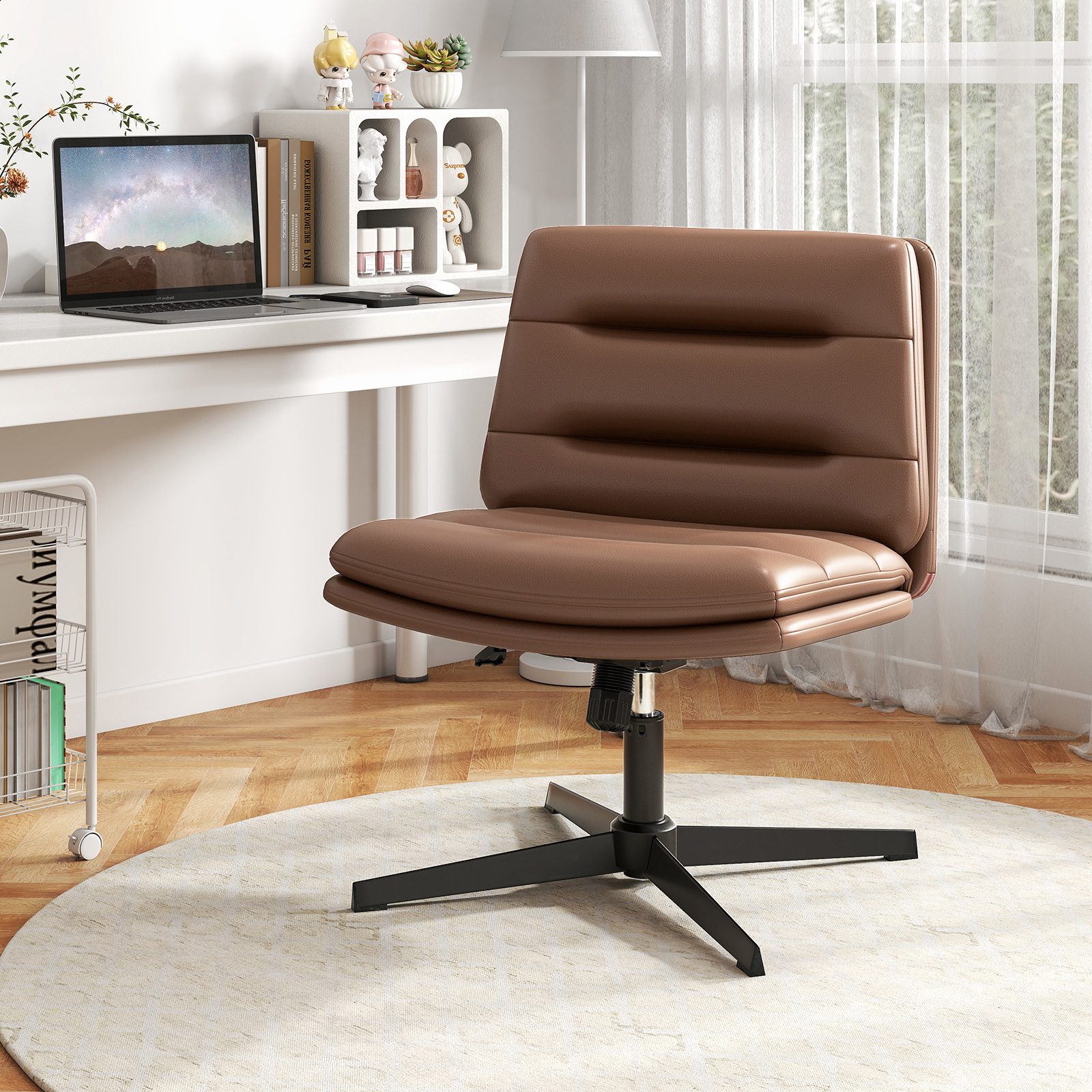 Legged Chair, No Wheels Armless Home Office Desk Chair, Height Adjustable Mid-back Makeup Vanity Chair