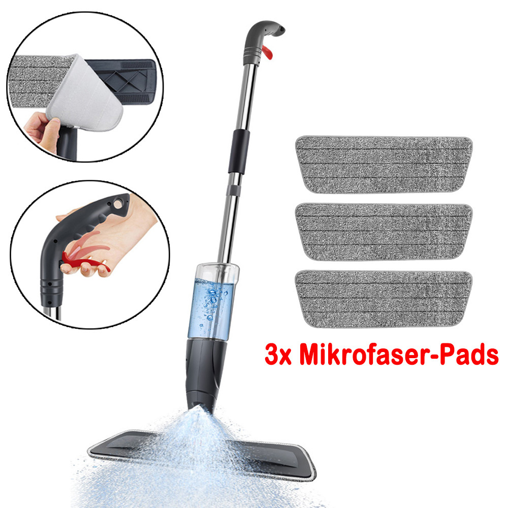E-shop Boden Spray Mopp, Trocken Nass Mopp mit 360° Schwenkkopf, 700ML Nachfüllbarer Tank und Mikrofaser Pad, Küchenboden Reinigungsmopp für die