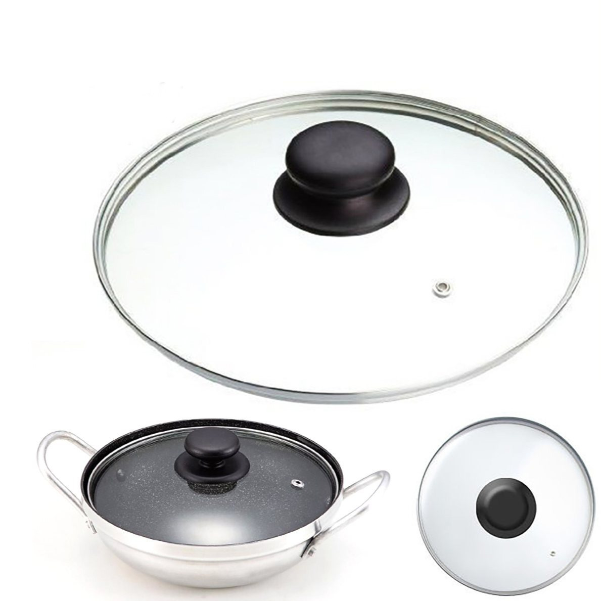 TEMU Hk Online 22cm Tempered Glass Pan Lid & Lid Knob -replacement For Wok, Stir Fry Pan, Stock Pots, Casserole, Saucepan Lid