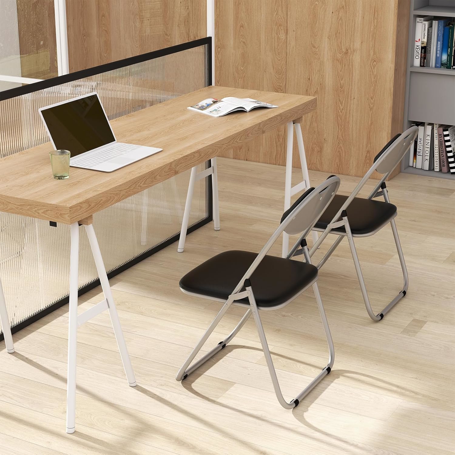 Set Of 6 Folding Chairs, Metal Frame Foldable Chairs With Padded Seats For Indoor Outdoor, Portable Folding Chairs