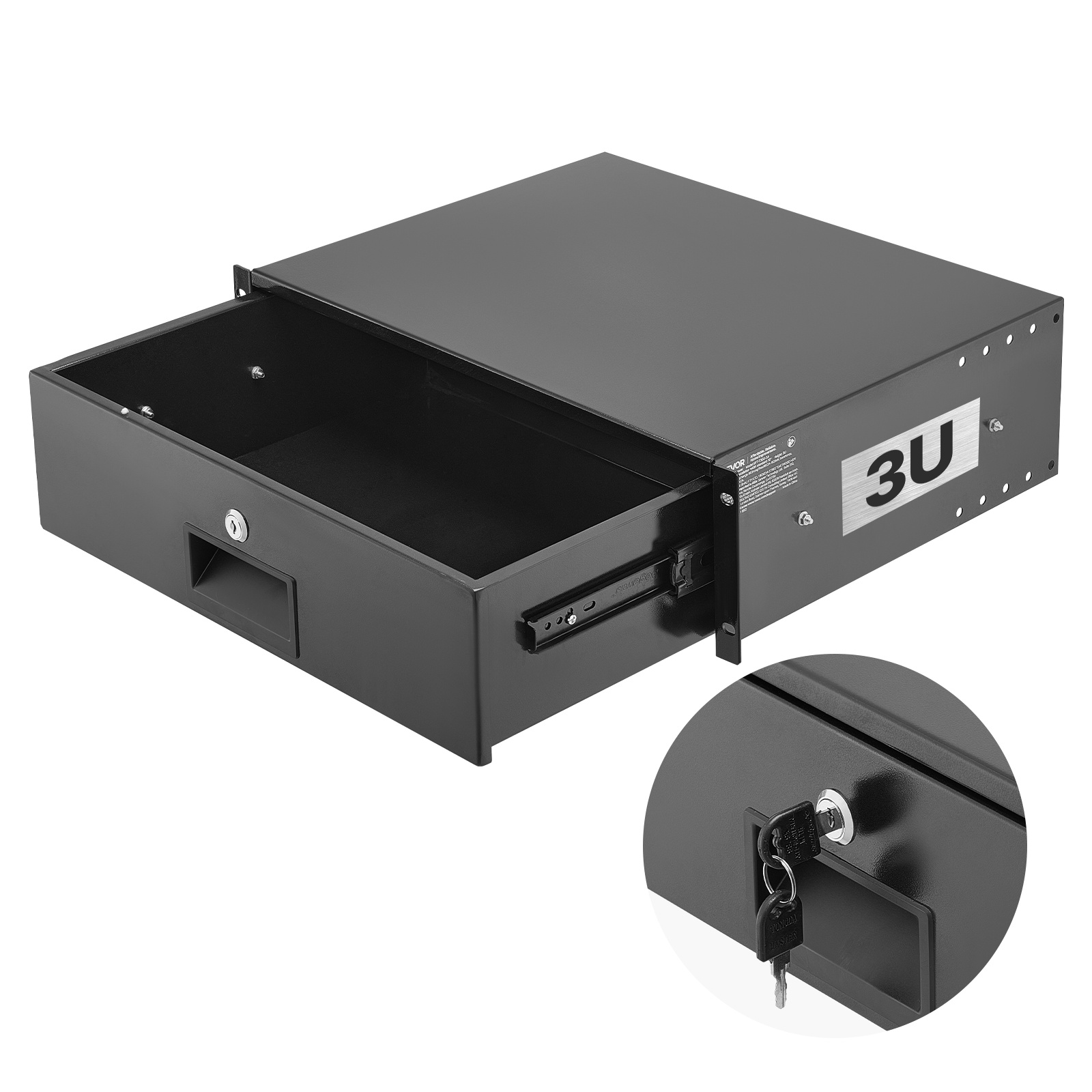 Image of Vevor 3u Rack Mount Drawer, 22.68 Kg -bearing, Lockable Server Cabinet Case, Sliding Drawer With Lock And Cable Management Holes, For Network Equipment Server Av Rack Or Cabinet Enclosure