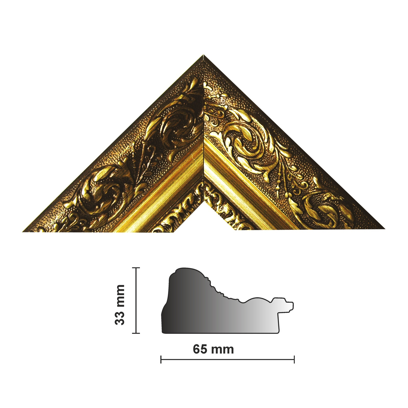 Image of Picture Rail 840 Oro, Golden Length 1m Golden Decorated 65 Mm Profile Width Decorative Wall Rail For Demanding Picture Galleries