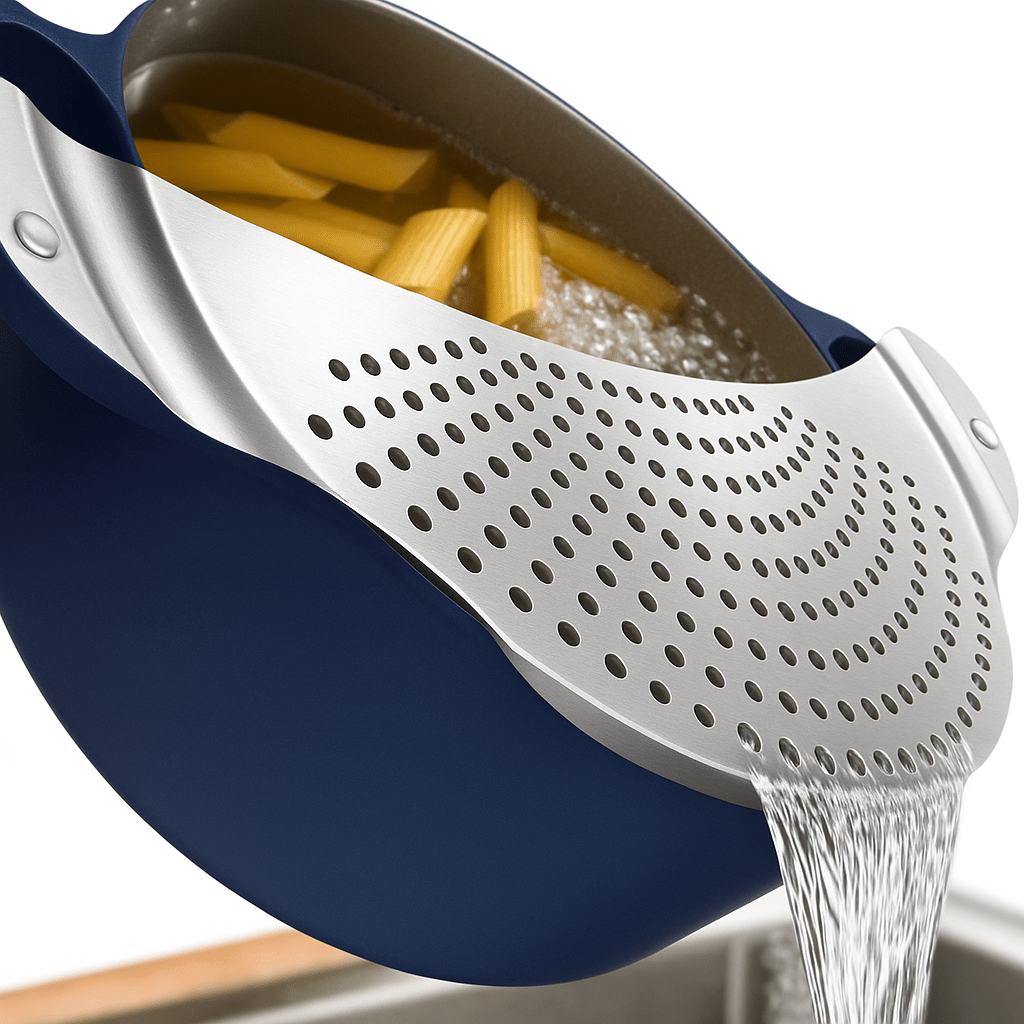 Home Stainless Steel Pasta Strainer – Pot/pan Drainer Up To Ø | Flat Draining Colander | Ideal For Pasta & Potatoes