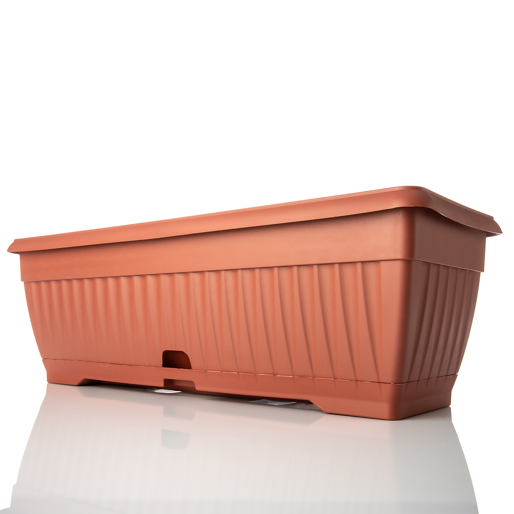 Image of Large Flower Box With Removable Underplate - Terracotta 50 Cm Long Made Of Shatterproof Plastic - Planter With Water Reservoir Suitable For Indoor And Outdoor Areas -