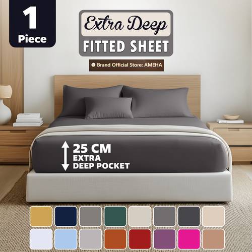1pc 25cm extra deep fitted sheet solid quality bedsheet ultra soft brushed microfiber bedding sheet machine washable single super king sizes