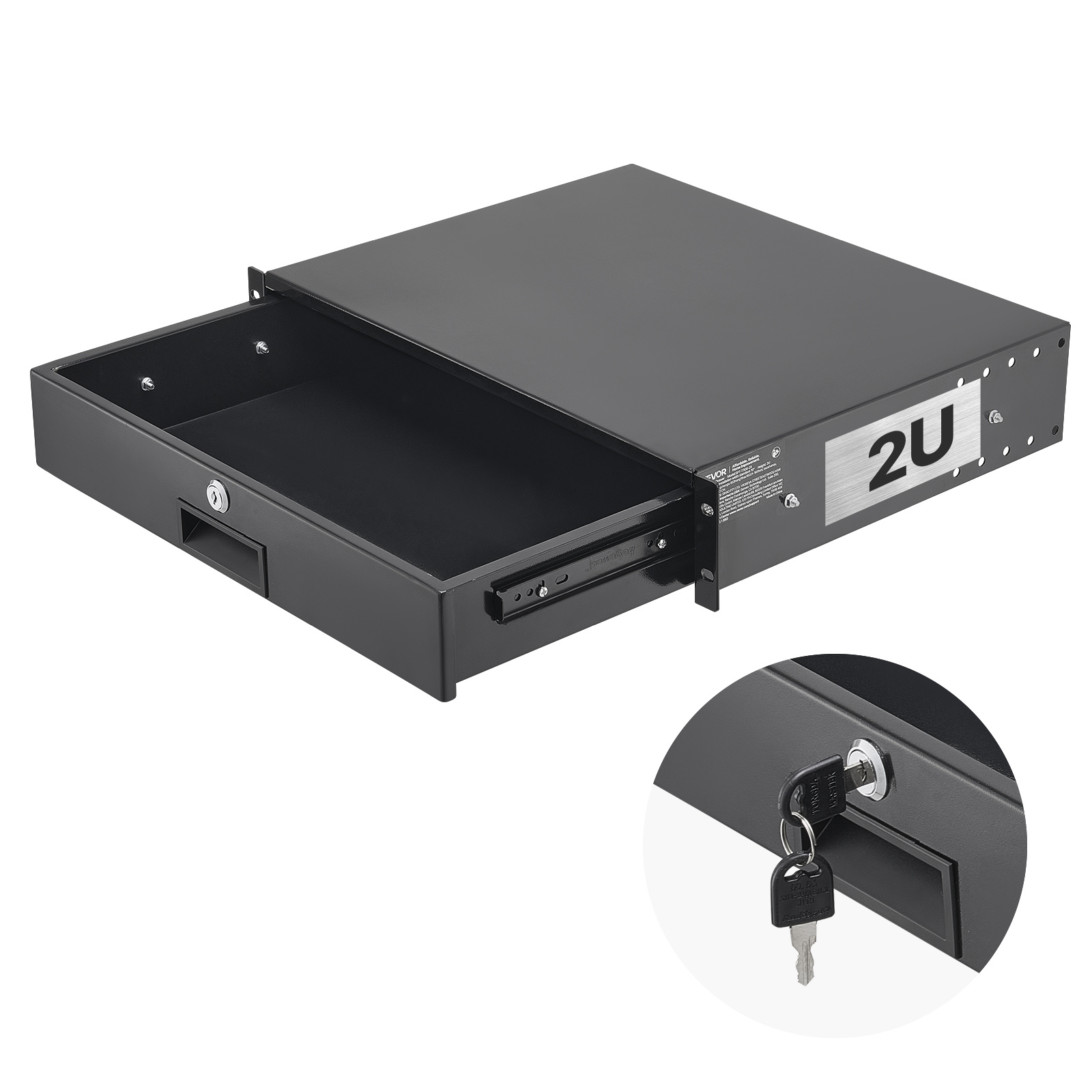 Image of Vevor 2u Rack Mount Drawer, 22.68 Kg -bearing, Lockable Server Cabinet Case, Sliding Drawer With Lock And Cable Management Holes, For Network Equipment Server Av Rack Or Cabinet Enclosure