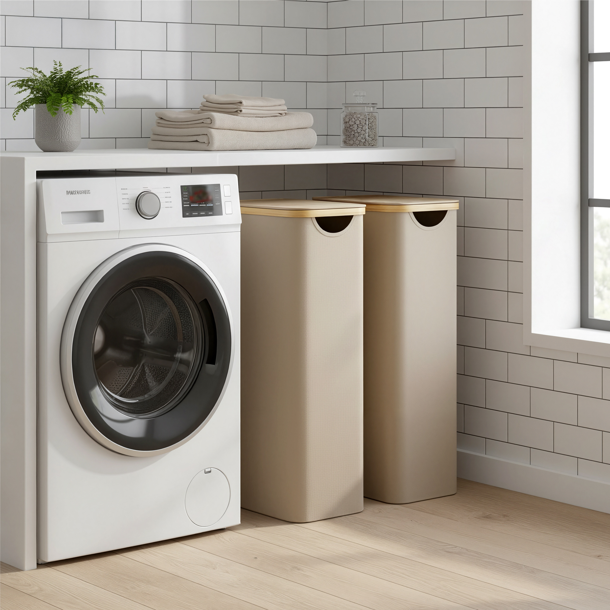 E-shop Wäschebox faltbar mit Bambusgriffen, 65L Wäschekorb, herausnehmbarer Wäschesack, Oxford-Gewebe, Braun