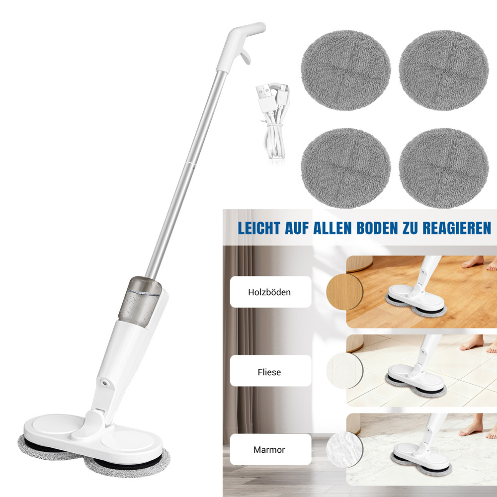 E-shop Kabellos Elektrischer Mopp, Elektrischer Wischmopp Kabellos mit Sprühfunktion, Elektrischer Bodenreiniger mit 2000 mAh Lithium-Akku, LED