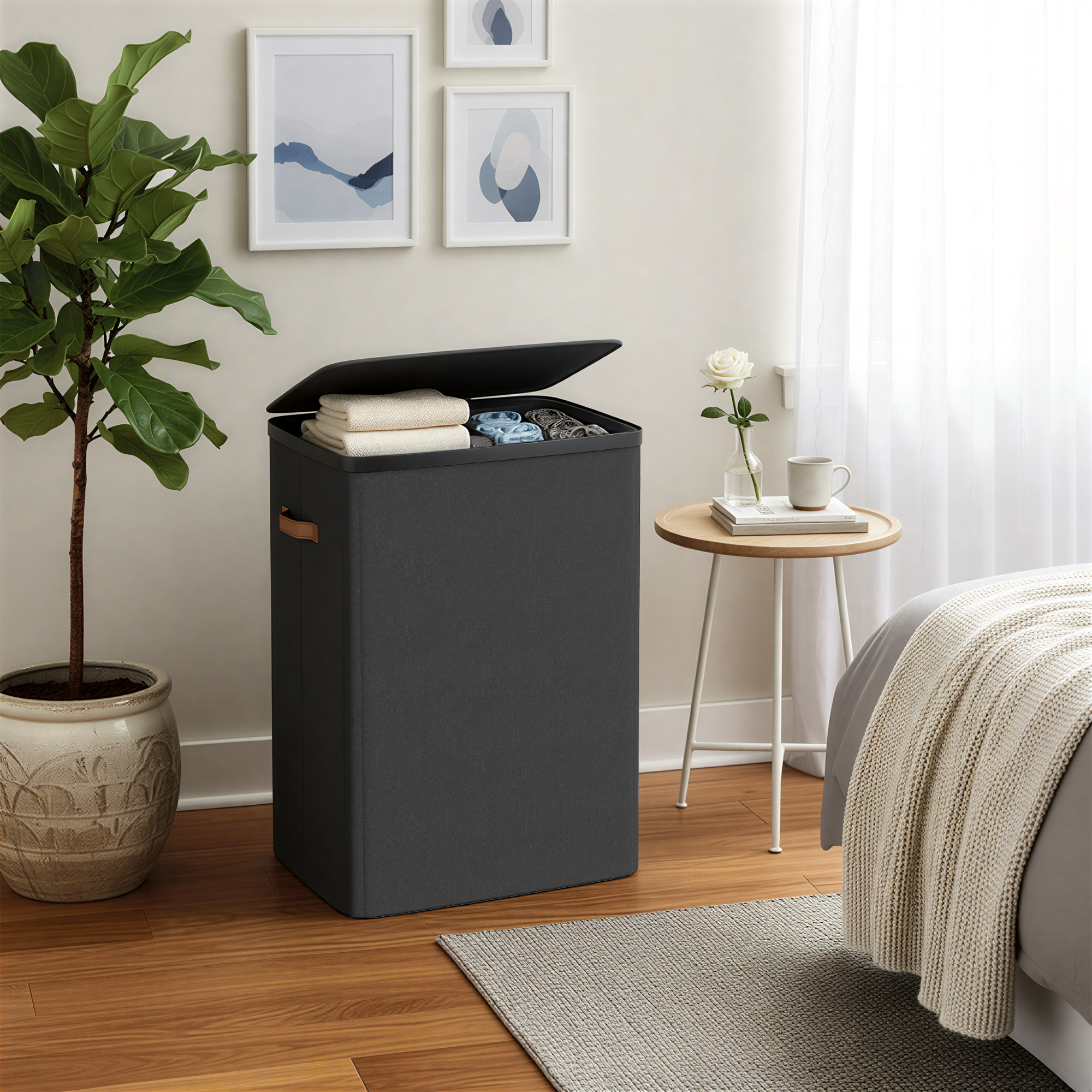 Laundry Basket, 170l Laundry Collector With 2 Compartments, Laundry Sorter, With Lid And Handles
