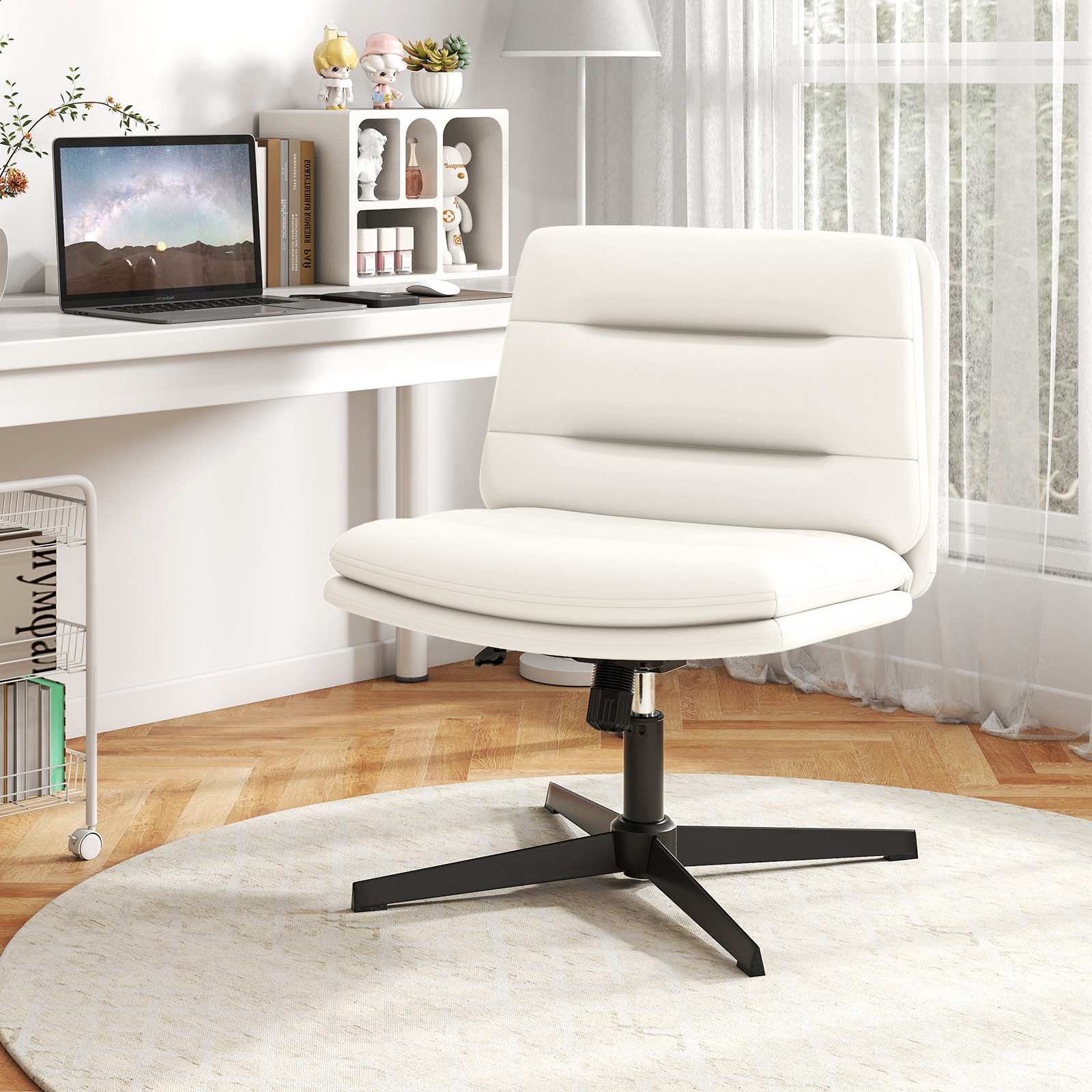 Legged Chair, No Wheels Armless Home Office Desk Chair, Height Adjustable Mid-back Makeup Vanity Chair