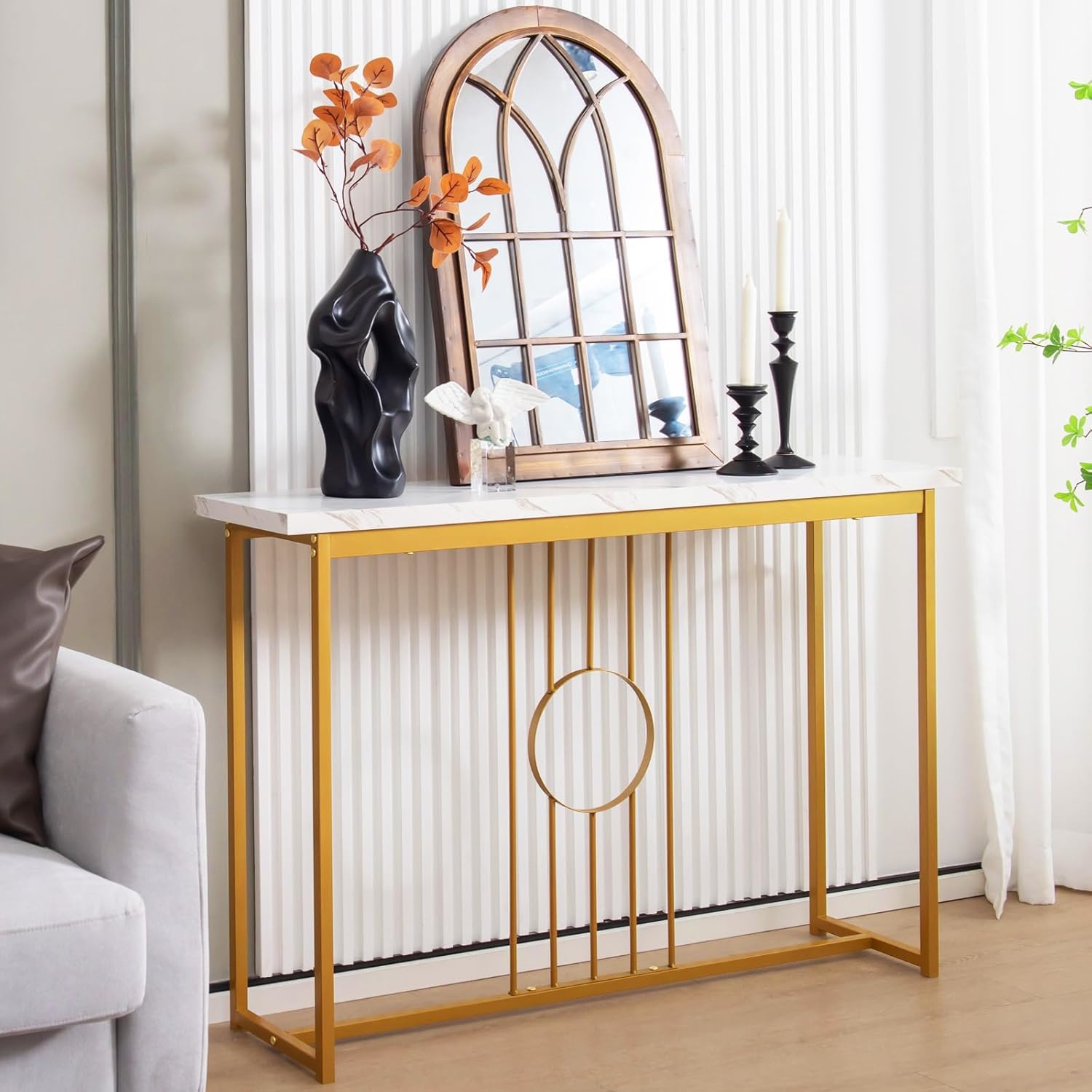 120cm Console Table, Modern Entryway Table With Heavy-duty Metal Frame, Long Sofa Side Table