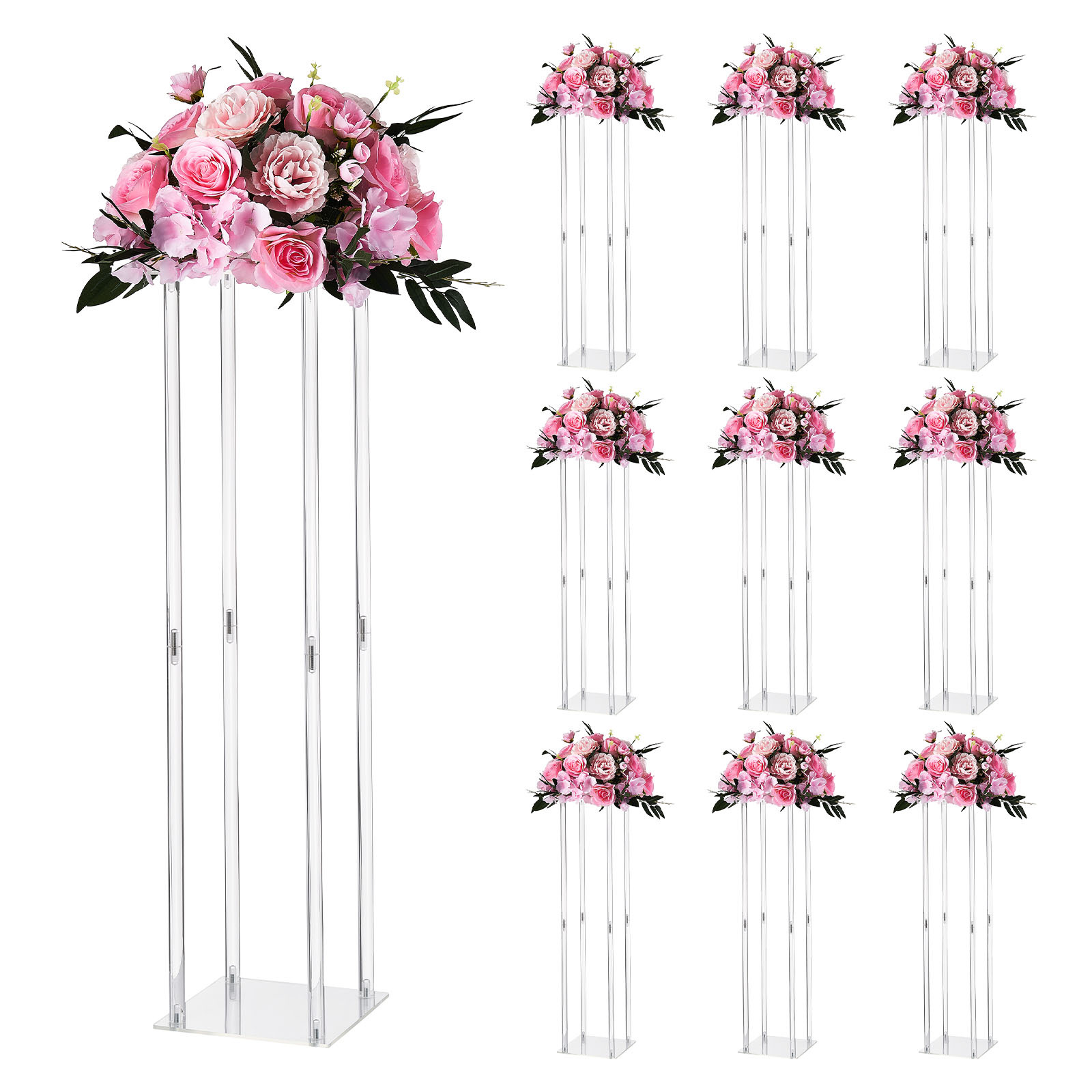 TEMU VEVOR Présentoir à Fleurs de Mariage, 10pièces 80cm Colonne de Présentoir à Fleurs, Présentoirs Floraux avec Laminé Acrylique, Présentoir Floral