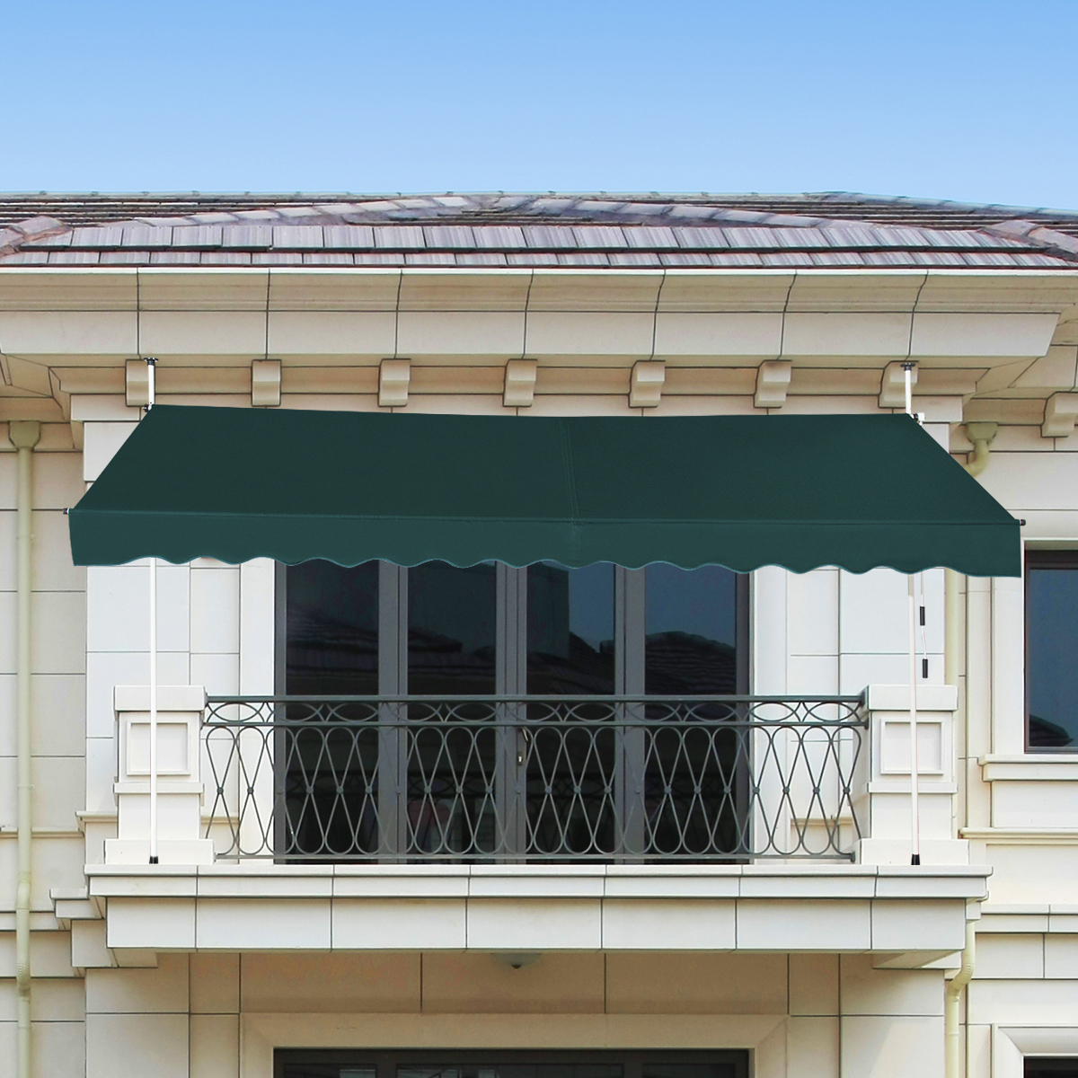 Image of 350 Cm Manual Retractable Awning, 200-300 Cm Height Adjustable Outdoor Sunshade W/ Crank Handle, Sun Protection Window Door Canopy Shelter For Patio Balcony Backyard Garden