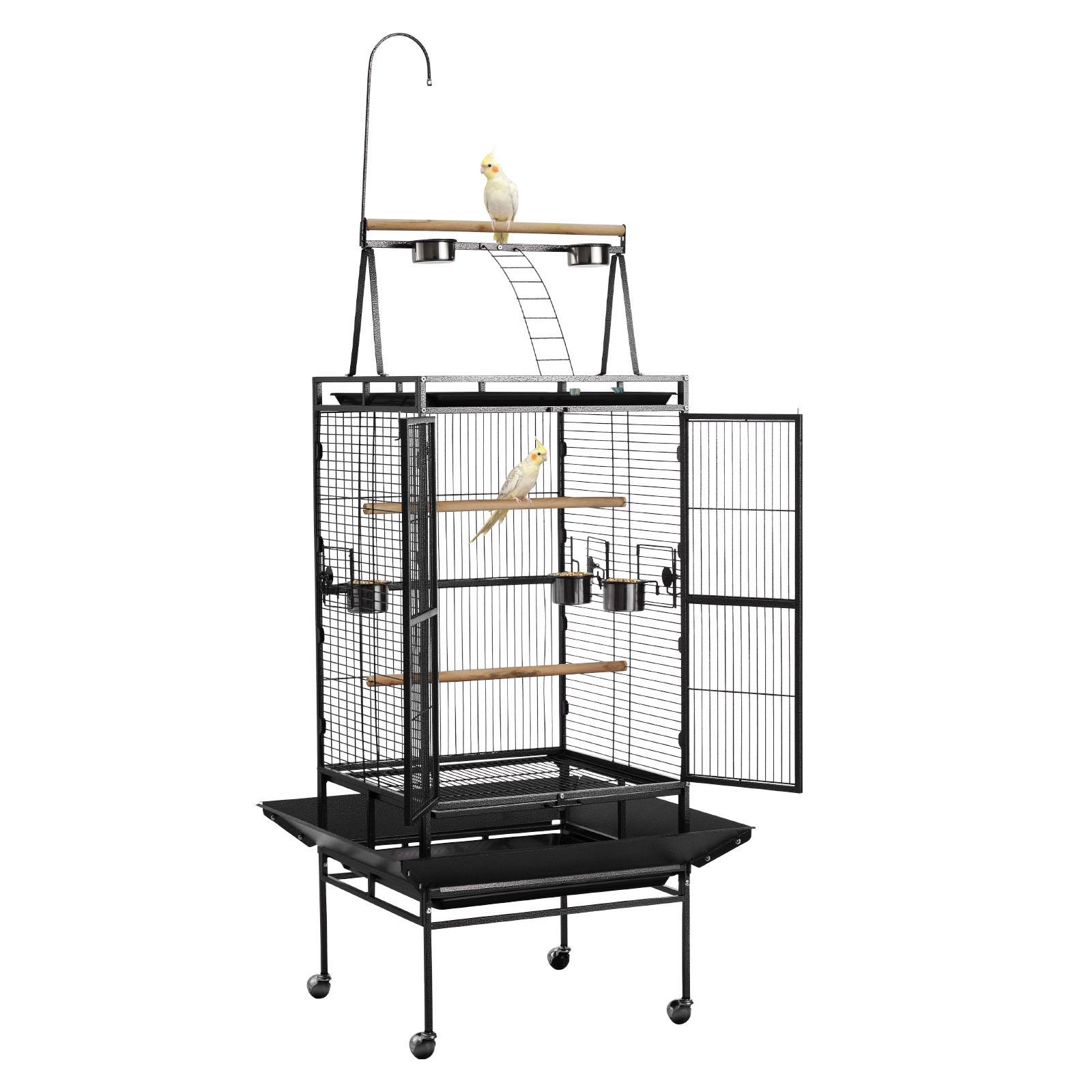 Image of Bird Cage, 830 X 790 X 2100 Mm, Open Flat Top, Wrought Flight Cage With Perches, Slide-out Tray, Plastic Feeders, For Cockatiel, Monk Parakeet, Parrot