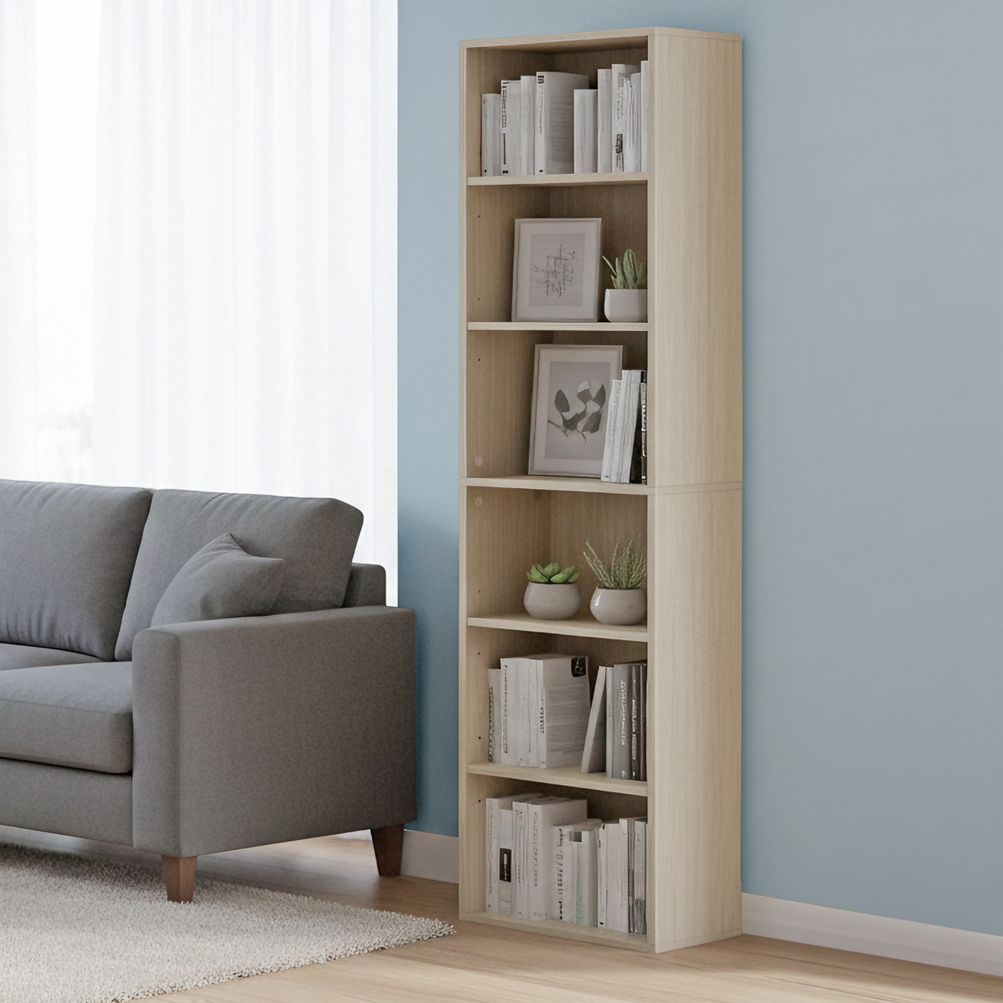 6-tier Bookshelf, Floor-standing Shelf, For Living Room, Office, Bedroom, Study, Beige