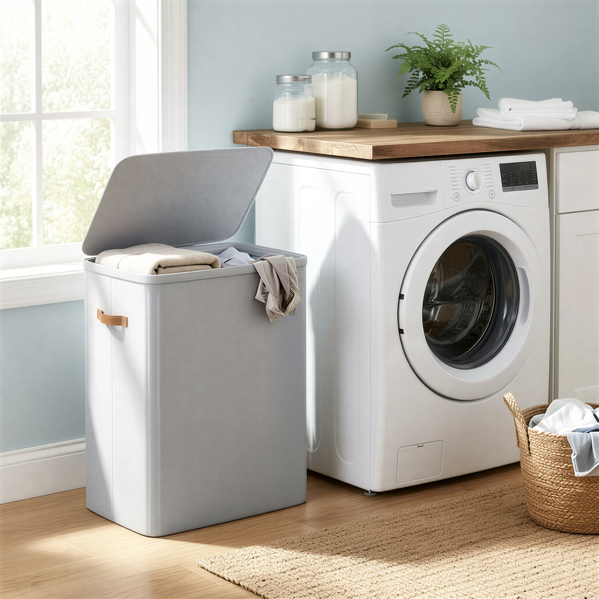 TEMU Laundry Basket, 170l Laundry Collector With 2 Compartments, Laundry Sorter, With Lid And Handles