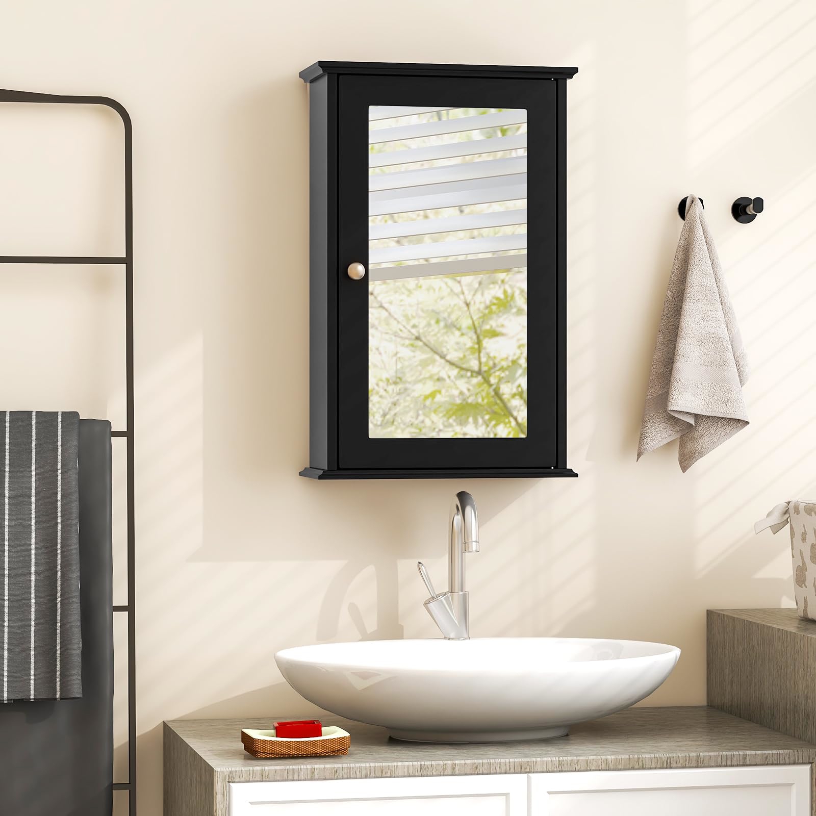Image of Mirror Cabinet With Shelf, Bathroom Mirror Cabinet, Hanging Cupboard, Wall Cabinet For Bathroom, Living Room, 34 X 15 X 53 Cm