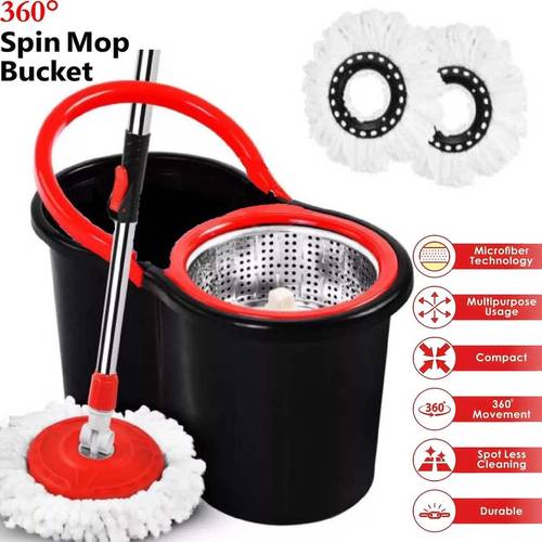 360 spin mop bucket set premium rotating dry heads with 2 heads