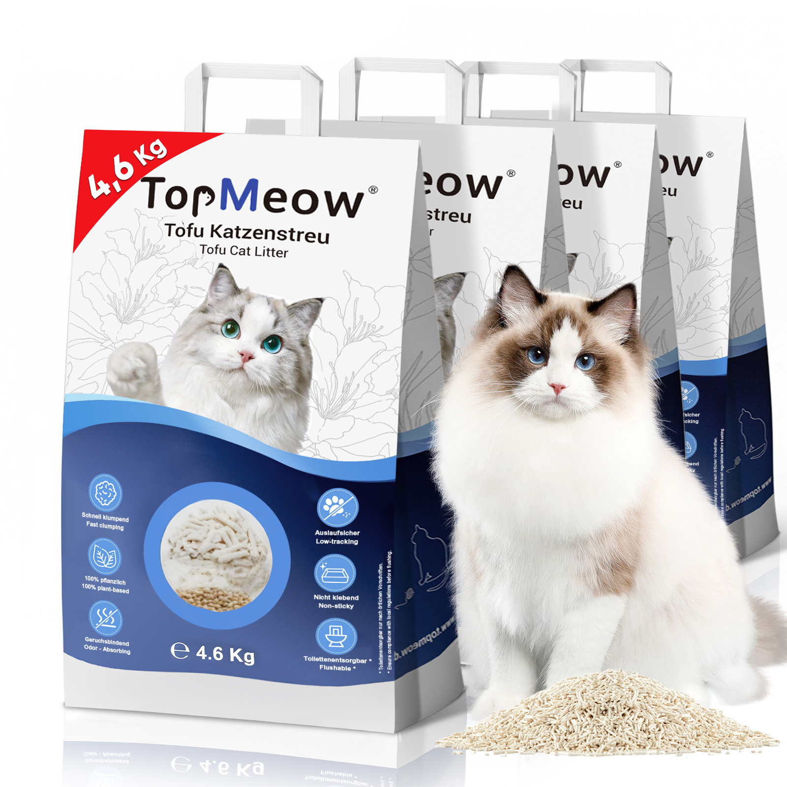 Image of Tofu Cat Litter, Plant-based Clumping Cat Litter, Low-dust With Strong Odor Binding, Soluble In Water, Low-dust & Strong Odor Binding