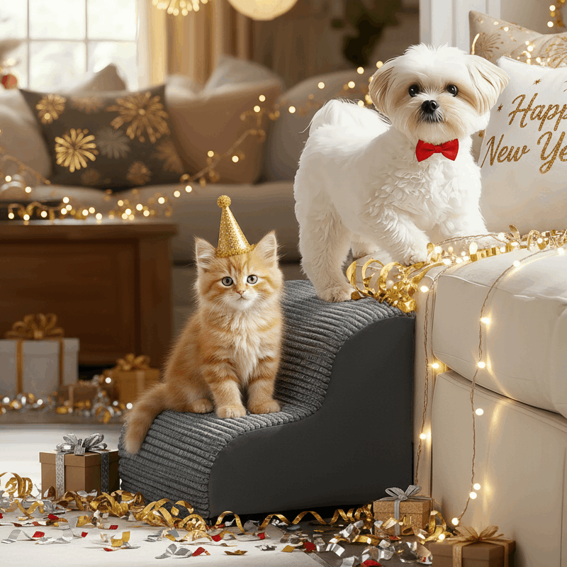 TEMU 2/3 Stufen Hundetreppe/Haustiertreppe/Sofabett-Rampe,stufig-Haustiertreppe, Cord Querstreifen, rutschfest, abnehmbarer waschbarer Bezug, ist die