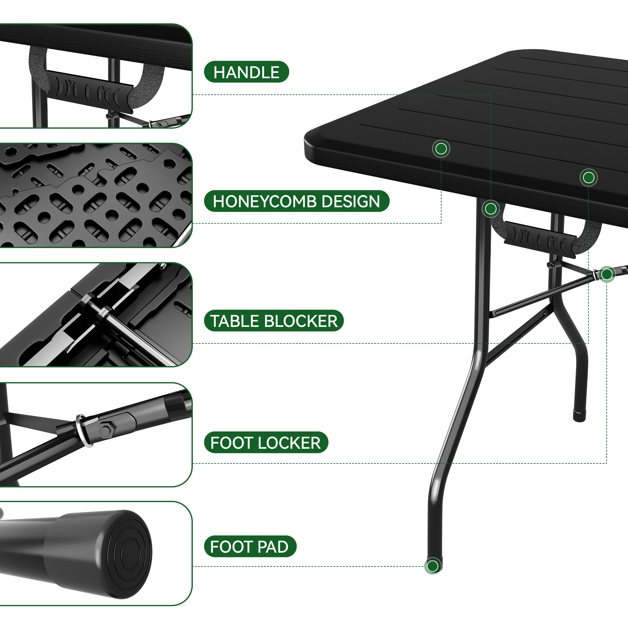 Portable 6FT Dining Garden Table with 2 Benches