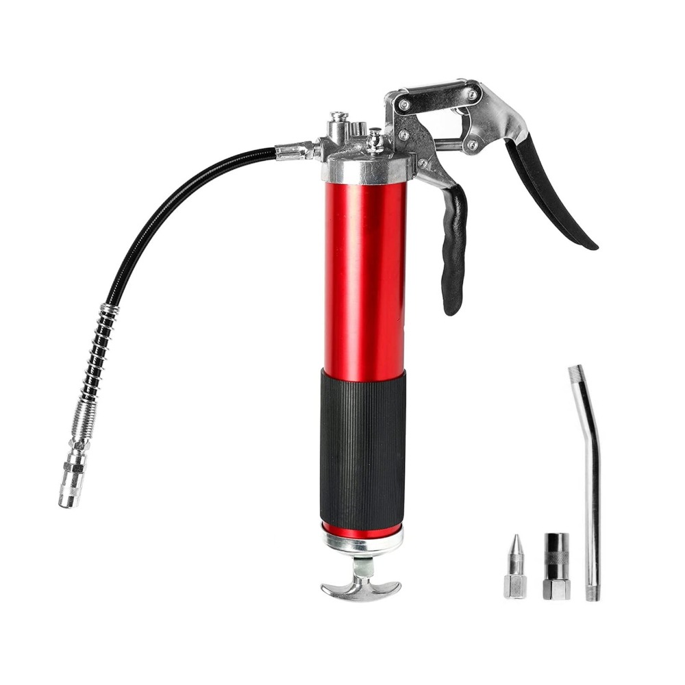 8000 Psi Grease Gun – One-hand Grease Gun With Press Function And Self-priming System, Ergonomic Lubrication Pistol For 400 Ml Standard Grease Cartridge (red)
