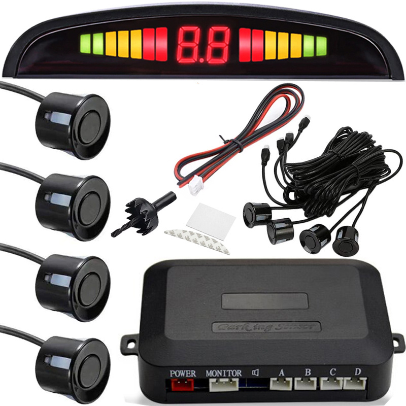 Image of Parking Reversing Sensors Set Of 4 Led Parking Sensors Front Rear For Car, Retoo Drivetech, Reversing Sensors With Display, 12v Power Supply, Bumper Mounting