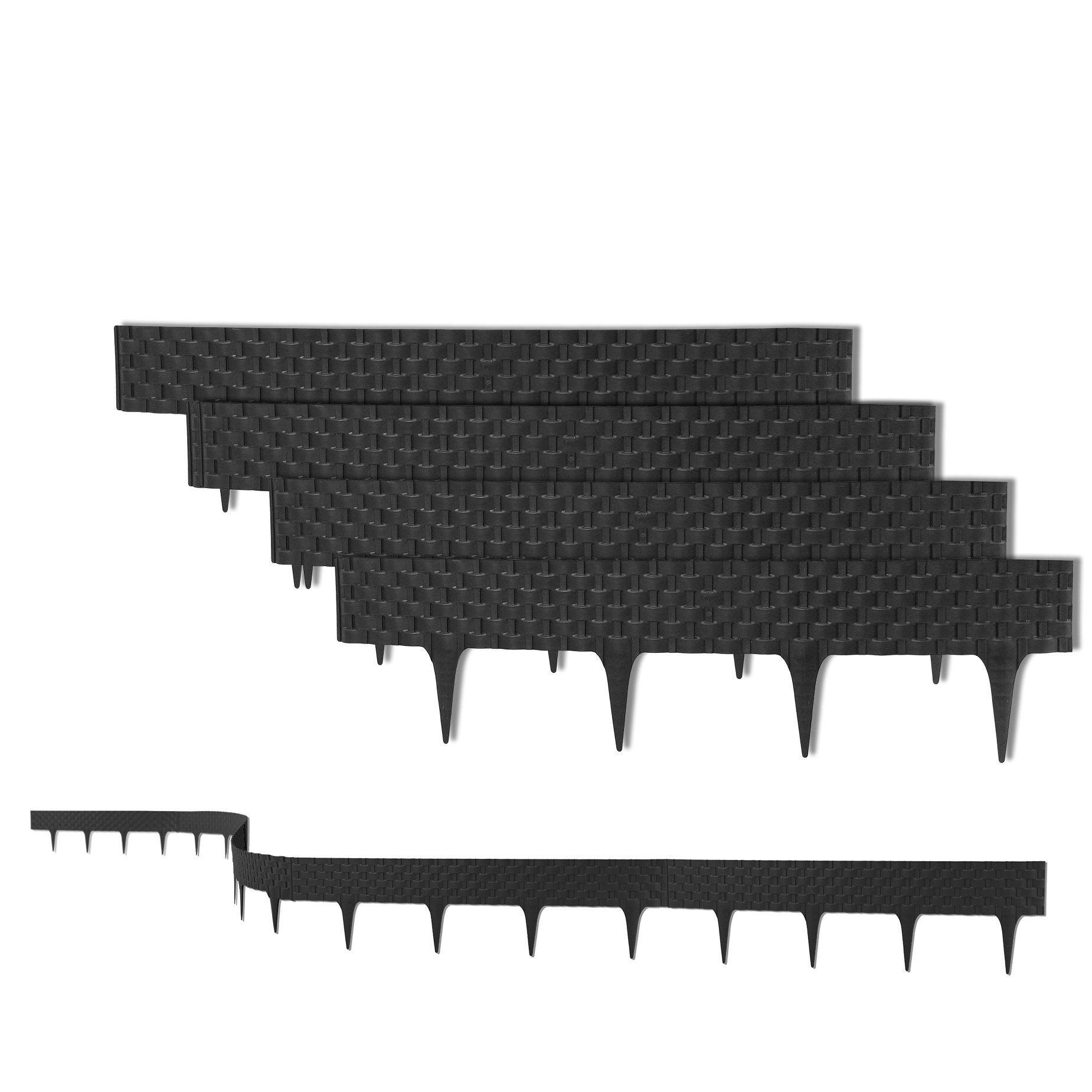 Image of Bigdean 3.2 M Lawn Edging With At 80 Cm - Flexible Plastic In Rattan Design - Bed Edging, Bed Border, Palisades - 9.5 Cm High