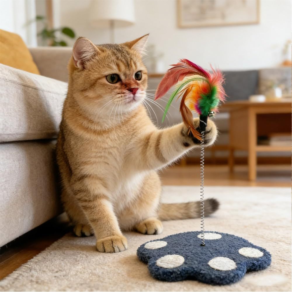 Cat Feather Wand Toy with Weighted Base