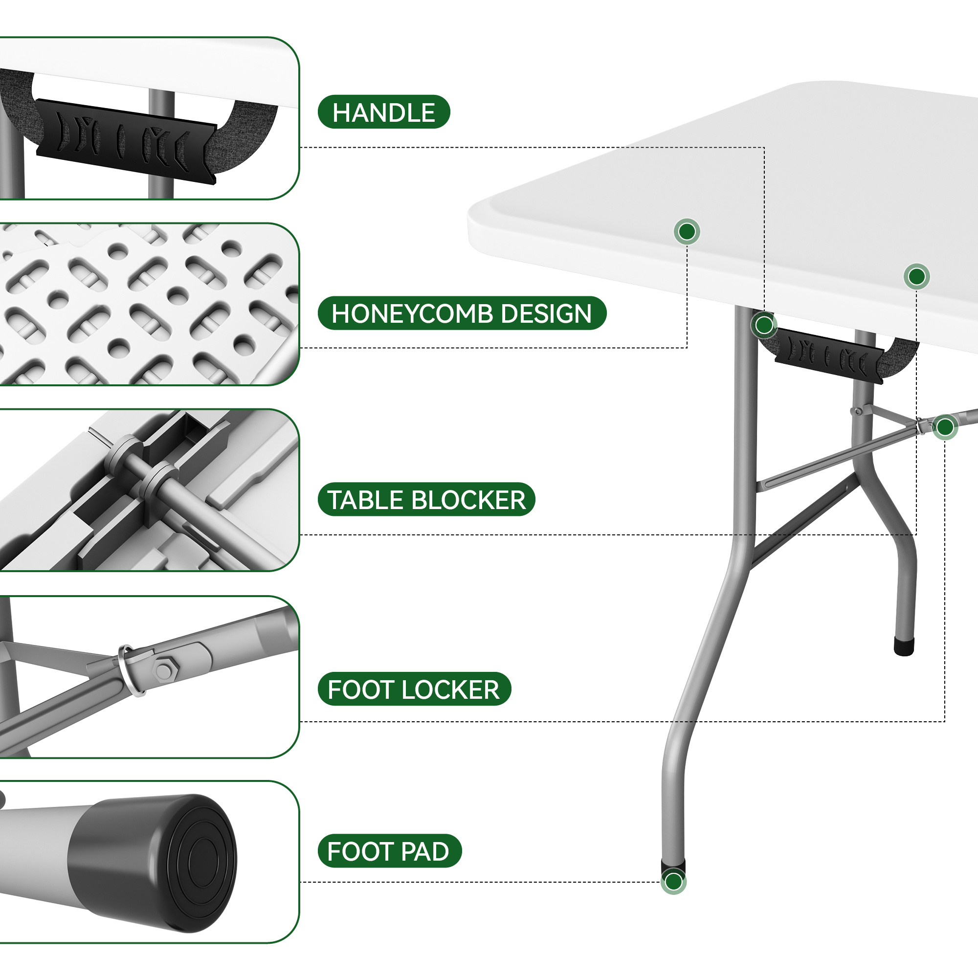 Portable 6FT Dining Garden Table with 2 Benches