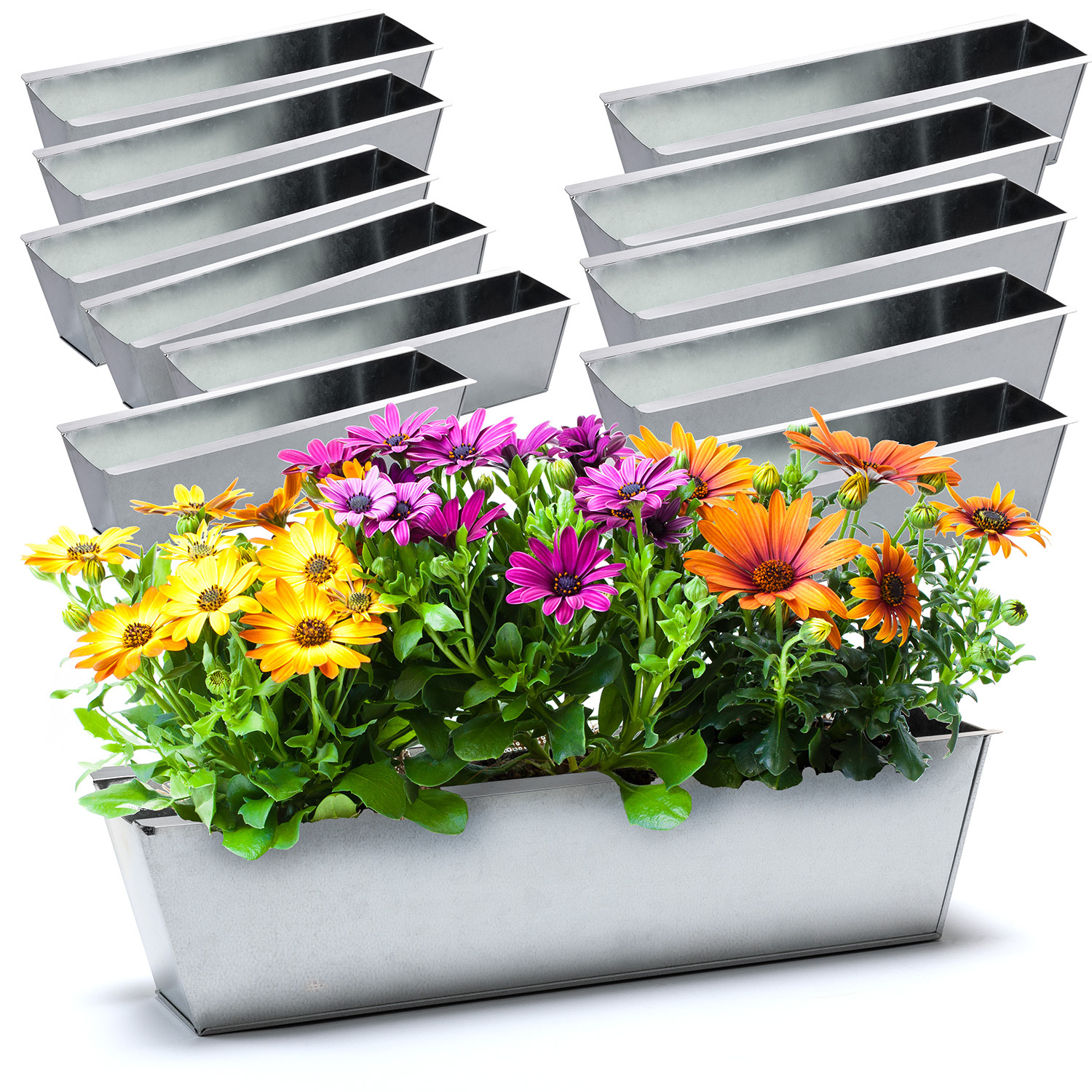 Image of Bigdean 12pcs Set Planters - 38cm Large Silvery - Made Of Metal Galvanized - Planter Flower Box Balcony Planter For