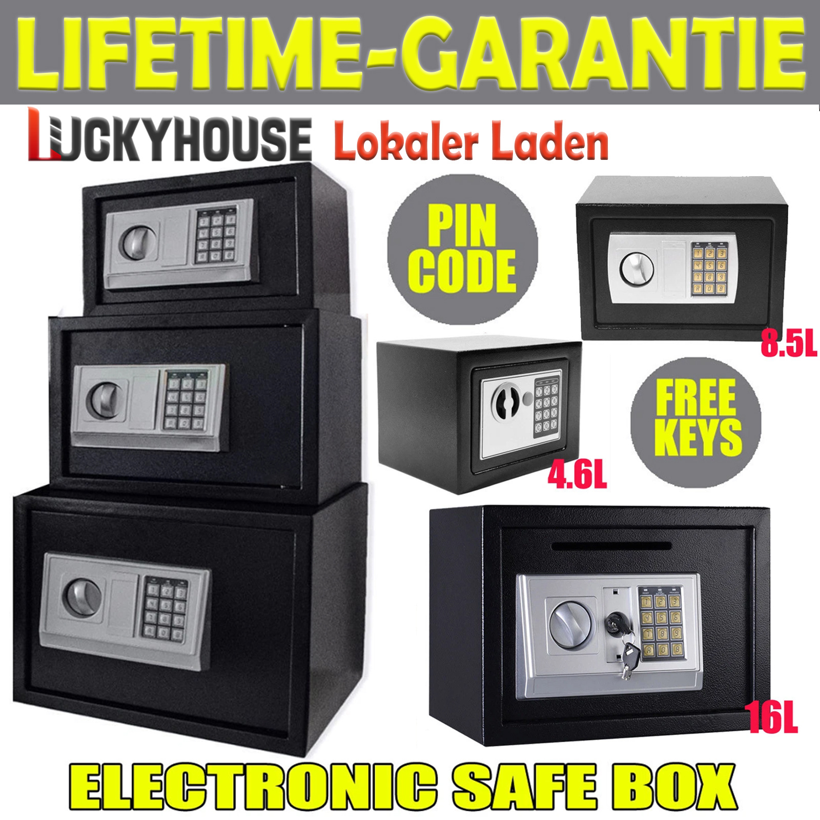 E-shop 2026 New 16L 4.6L 8.5L Elektronischer Feuerfester Stahl-Safe mit Doppeltem Digital-Keypad & Ersatzschlüsseln | M beltresor Safe Wandtresor