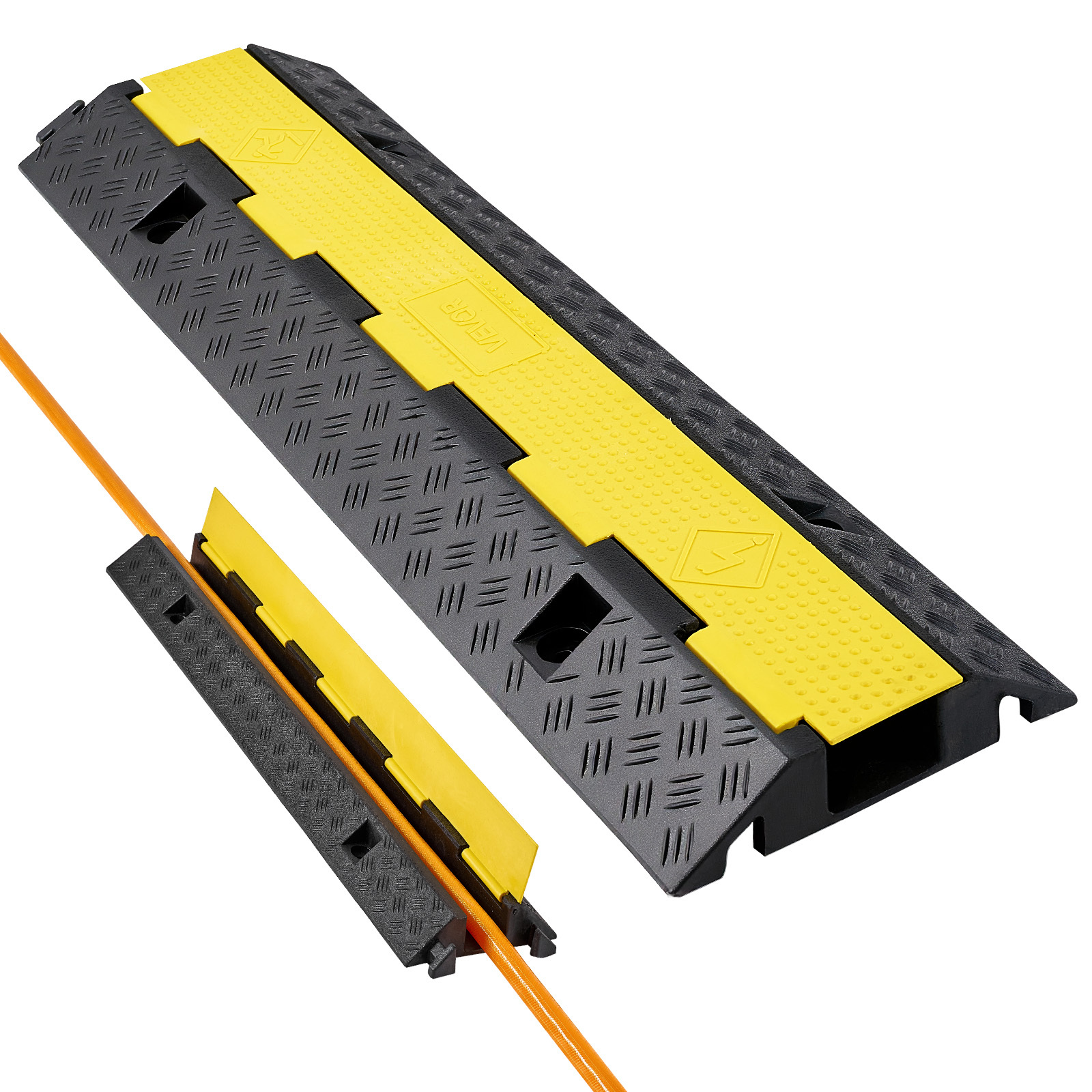 Vevor Cable Protector Ramp, 9, 979 Kg/axle Capacity, 1 Channel Heavy Duty Rubber Cord Hose Wire Cover, 70 X 50 Mm Channel, Traffic Speed Bump With Flip-open Top Cover, For Indoor Outdoor Use, 1 Pack