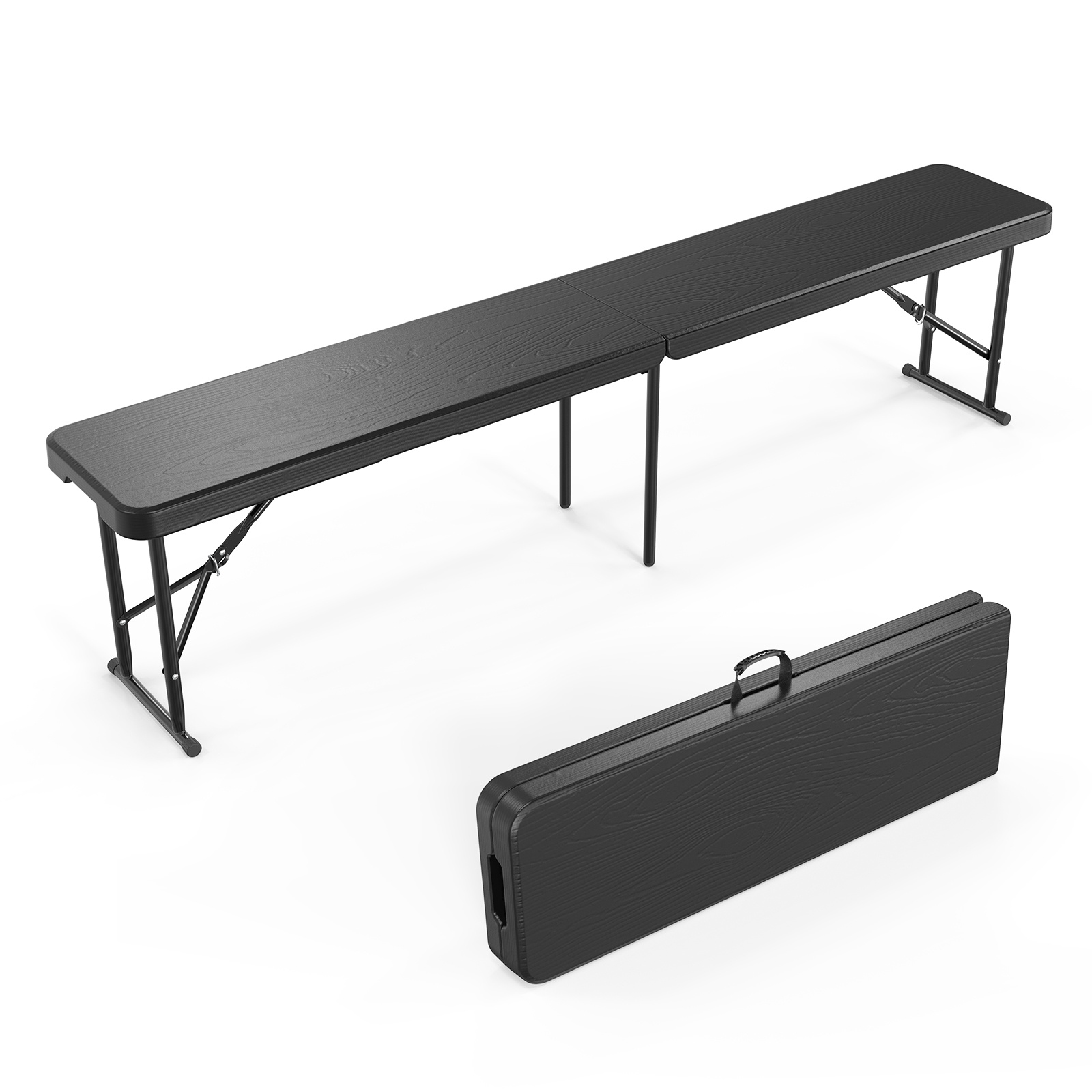 Bonnlo Folding Bench – Weatherproof Plastic Garden Bench, Hallway Seat, Beer Bench, Ideal For Garden, Camping & Outdoor, 183 X 30 Cm, /black