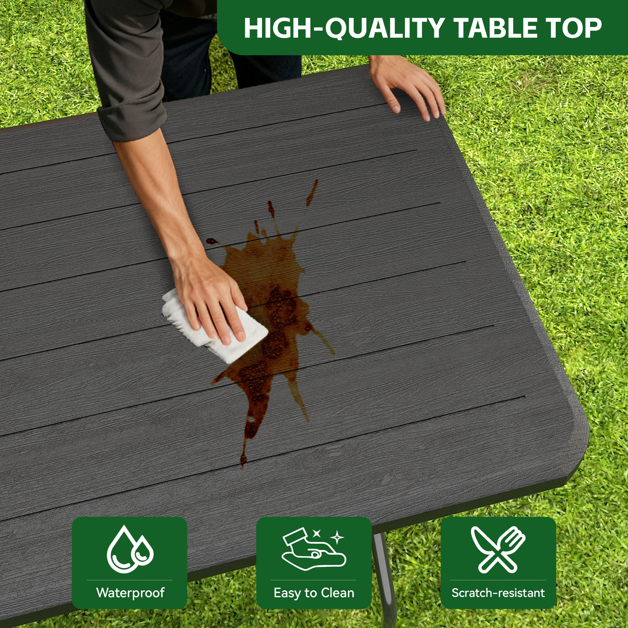 Portable 6FT Dining Garden Table with 2 Benches