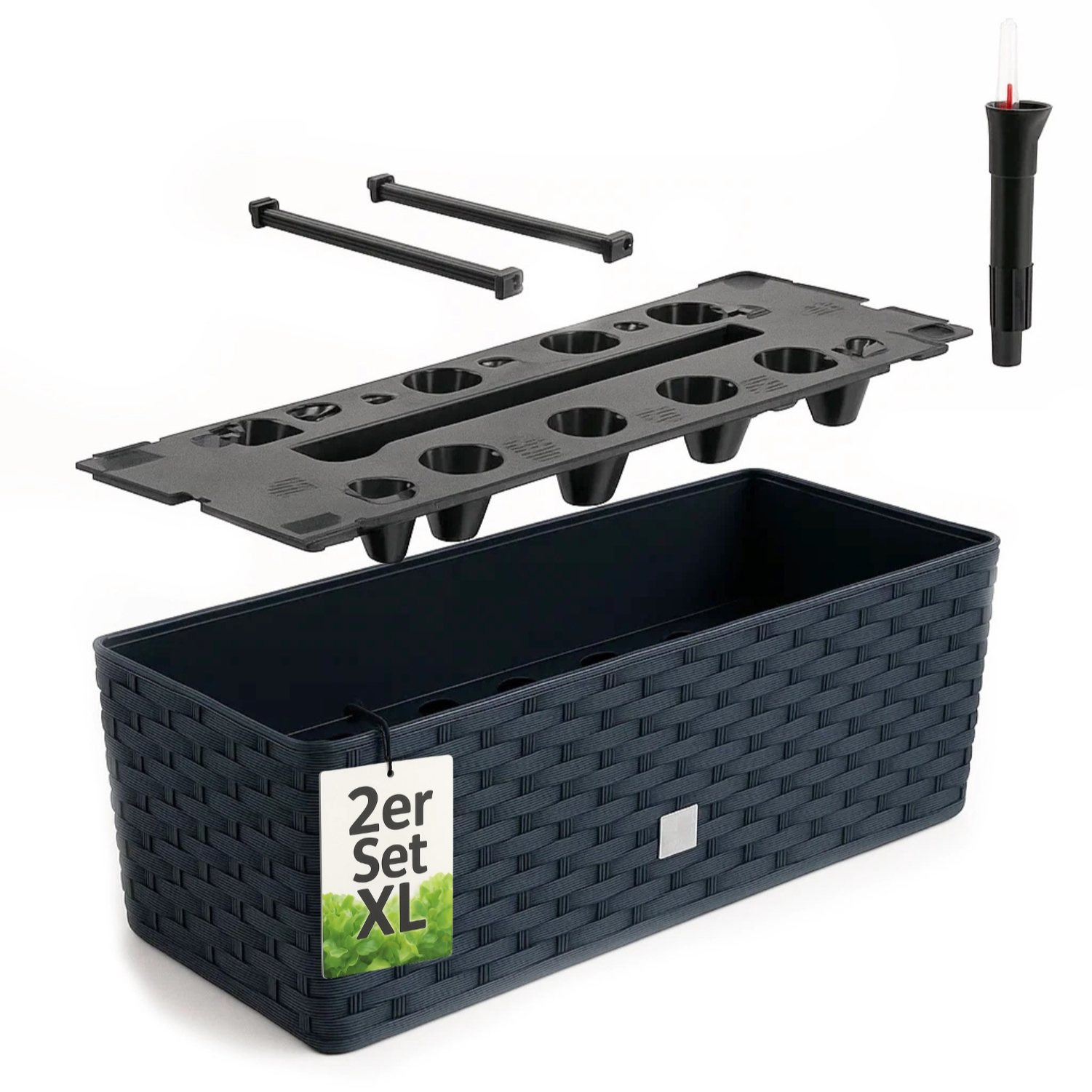 Image of Bigdean 2-piece Flower Box With Water Reservoir, Rattan Look, , 51x18x18cm