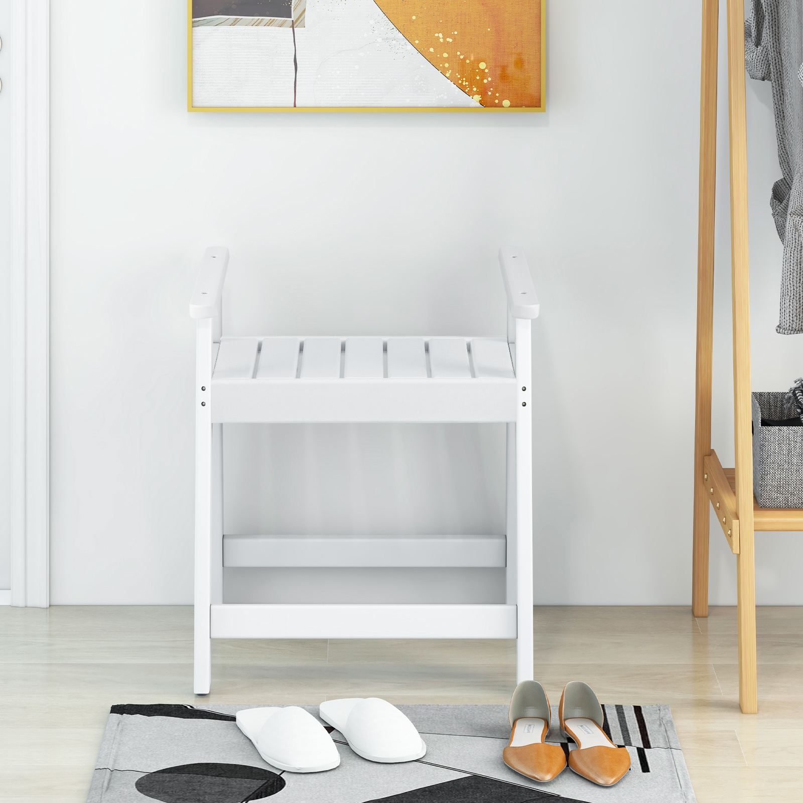 Image of Shower Bench With , Spa Seat Bath Stool For Inside Shower Shaving Legs, Waterproof Bathroom Bench Chair For The Elderly, Disabled, Perfect For Indoor & Outdoor Use, 23 X 20.5 X 24 Inches