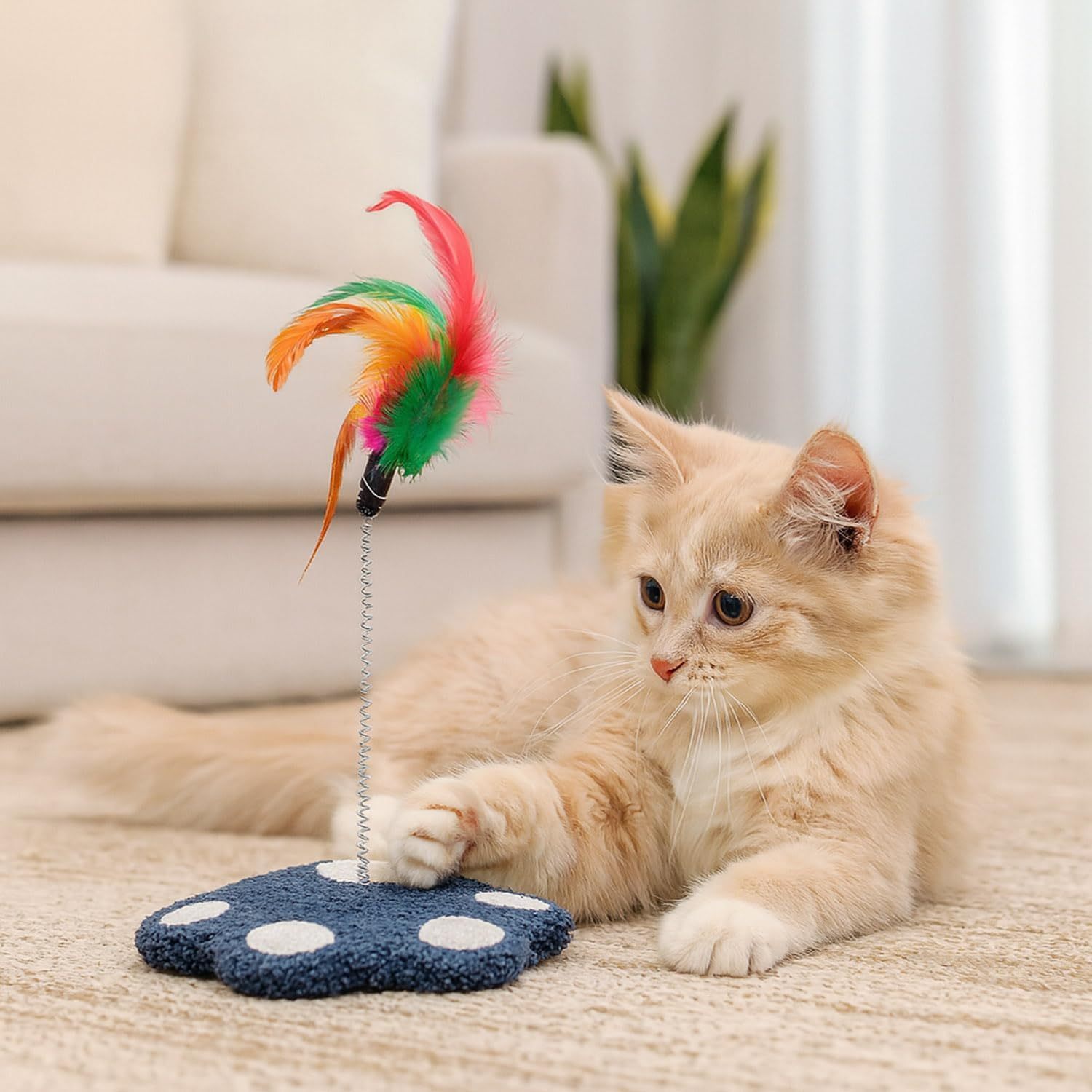 Cat Feather Wand Toy with Weighted Base