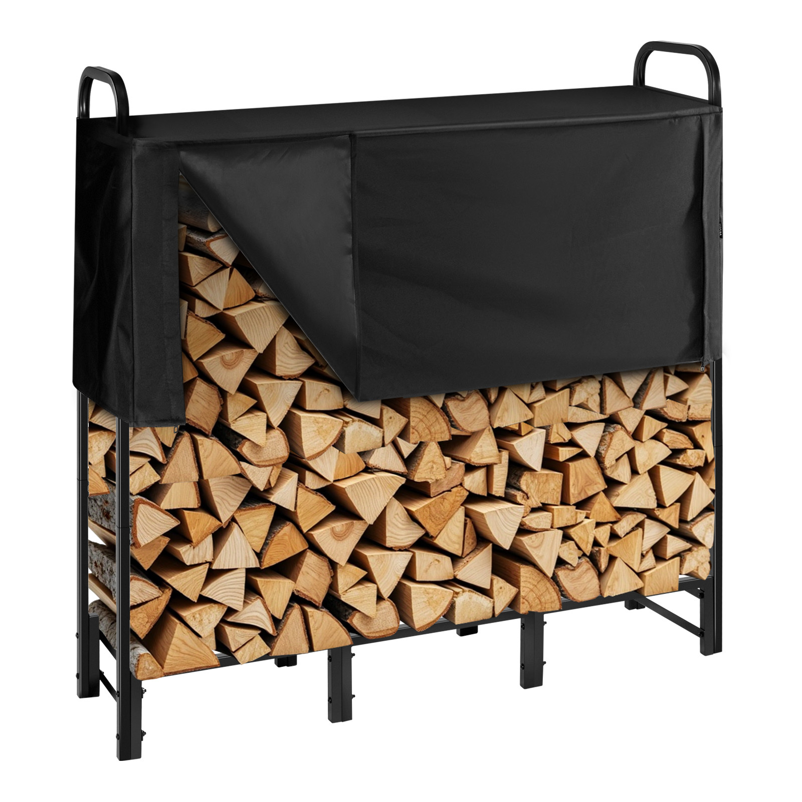 TEMU VEVOR Support à Bois de Chauffage avec Couvercle, 1,22 m Porte-Bois Extérieur, Rangement Métallique pour Corde, Maximale de 400 lb, Couvercle