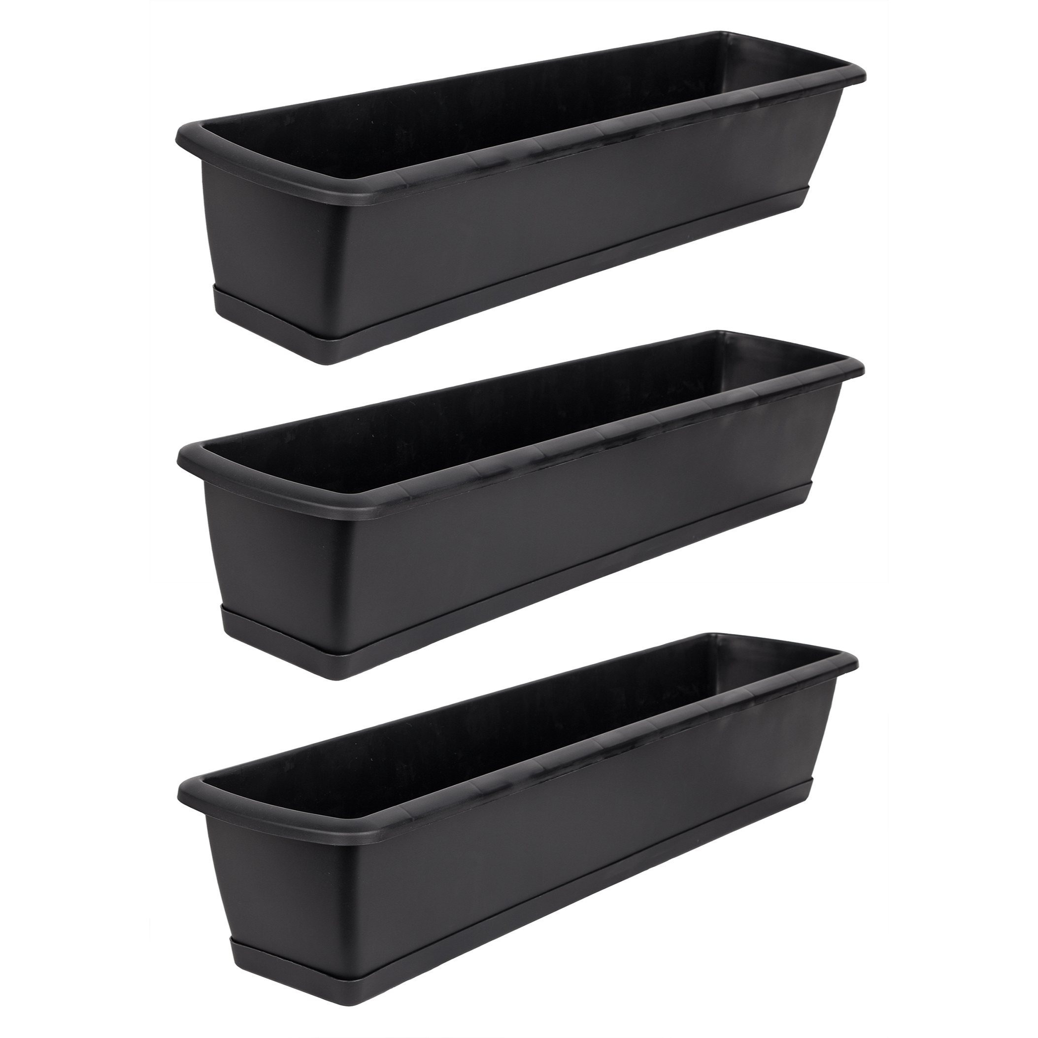 Image of Bigdean 3pcs Flower Box Set With Underplate 60 Cm Long - Made Of Pp Plastic - Narrow Balcony Planter Box