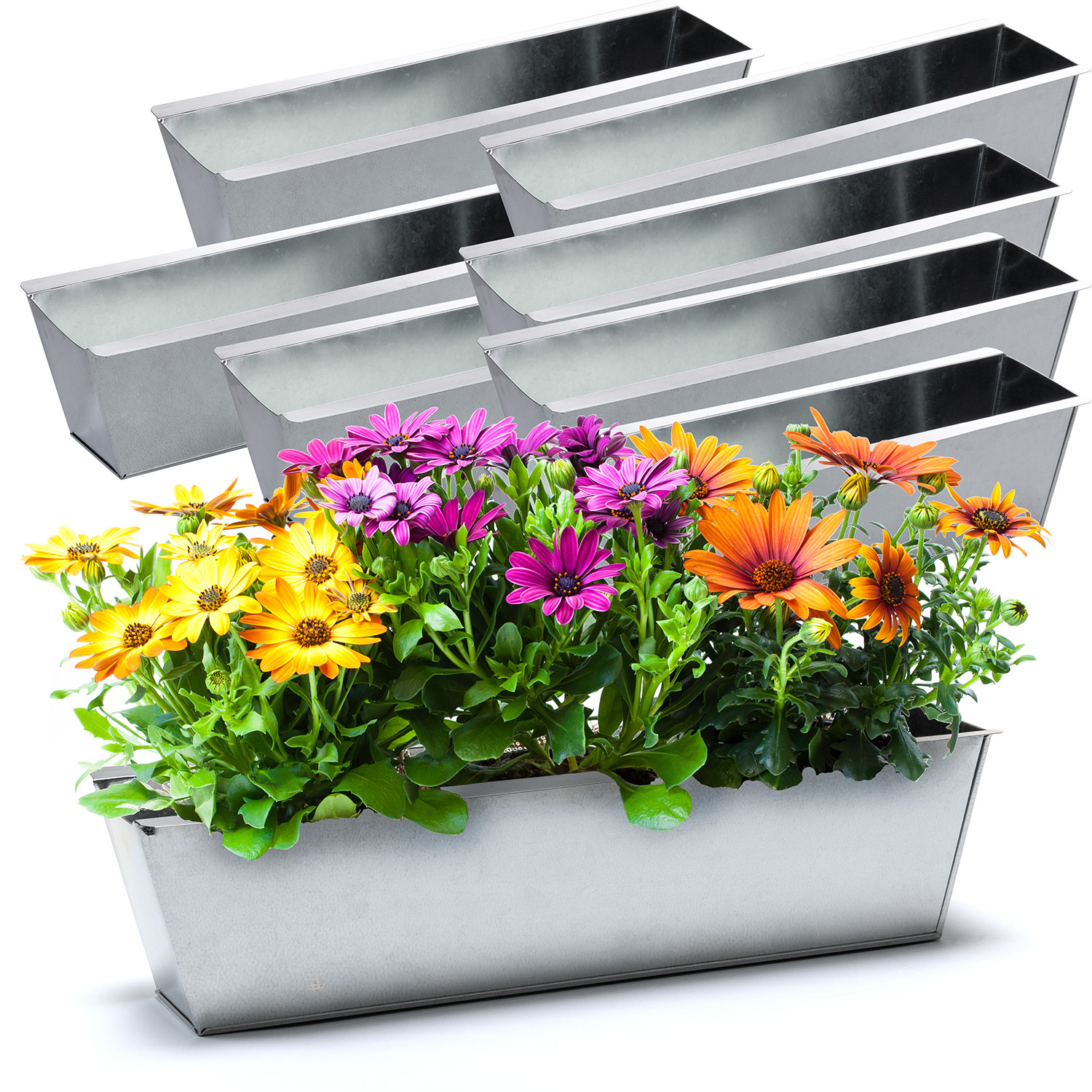 Image of Bigdean 8-piece Set Pallet Flower Boxes - Insert 38cm Large Silver - Made Of Galvanized Metal - Box Planter Flower Pot For Euro Pallets
