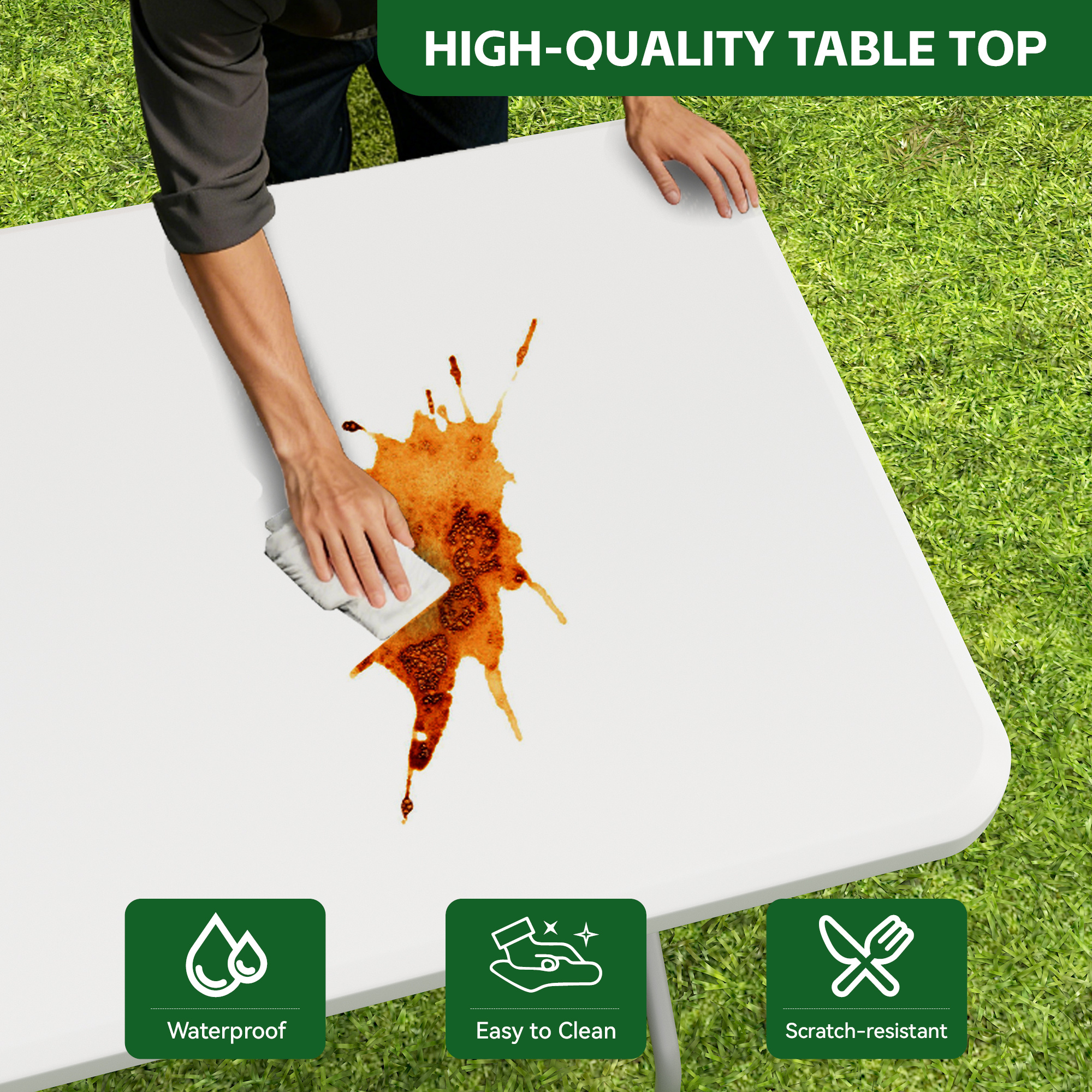 Portable 6FT Dining Garden Table with 2 Benches
