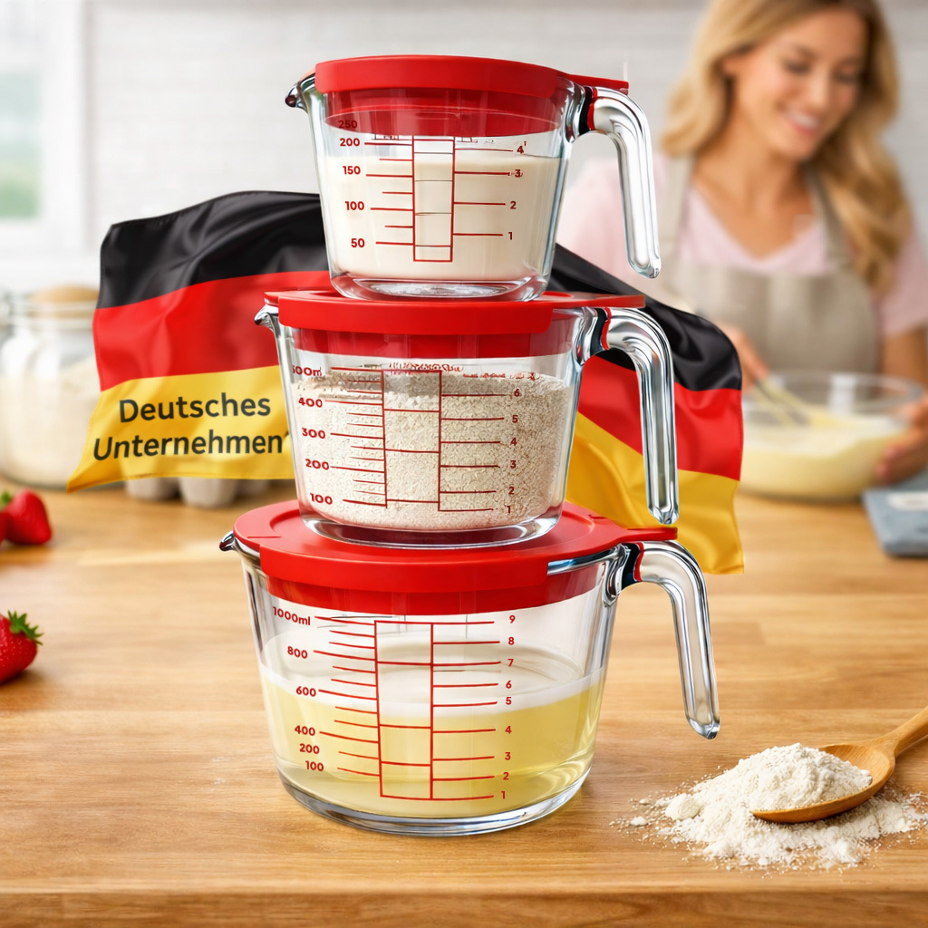 Measuring Cups Set Made Of Glass With Lid, Glass Measuring Cups In Sizes 250ml, 500ml, 1000ml, Borosilicate Glass, Heat-resistant, Microwave-safe, Glass Measuring Cups.